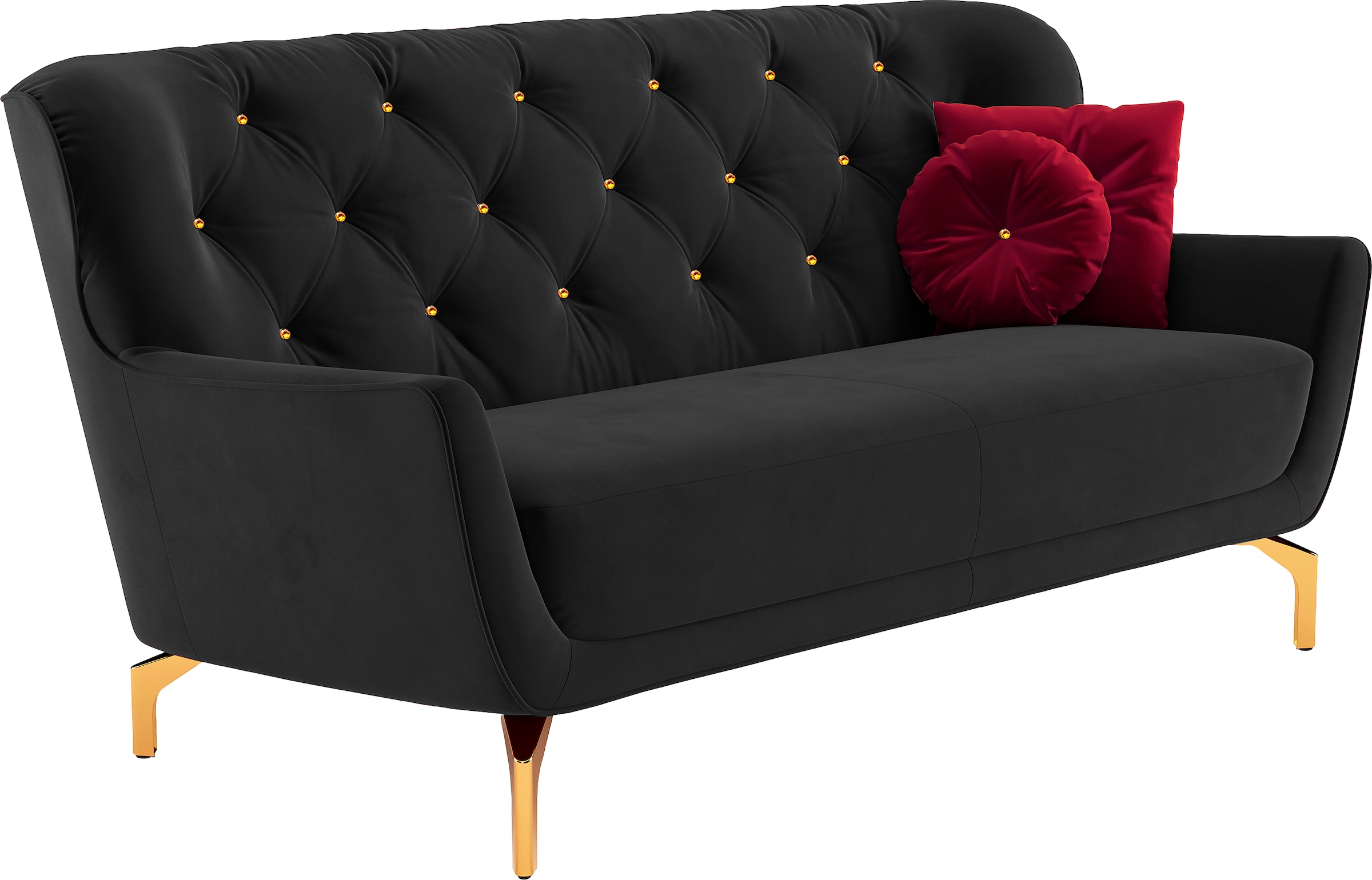 sit&more 3-Sitzer »Orient 3« inkl. 2 Zierkissen mit Strass-Stein, goldfarbene Metallfüsse