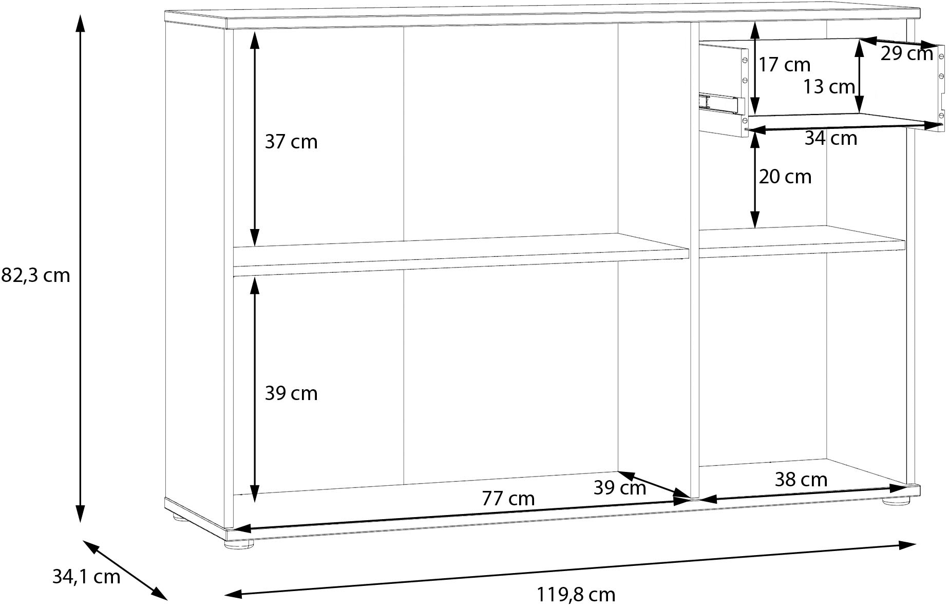 FORTE Buffet »Ganymede« Buffet, rangement, tiroir; poignées métal, 4 décors, largeur 119,8cm