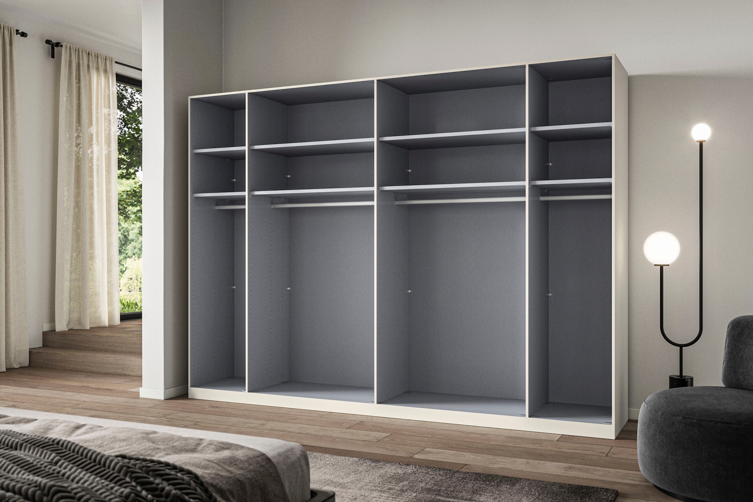 WIEMANN Armoire à portes pliantes »Ohio, Kleiderschrank, Schrank, Garderobe, mit Glasfront, 300 cm« inklusive Einlegeböden & Kleiderstangen, 2 Höhen, MADE IN GERMANY,  inklusive Türdämpfung, hochwertige Glasfront