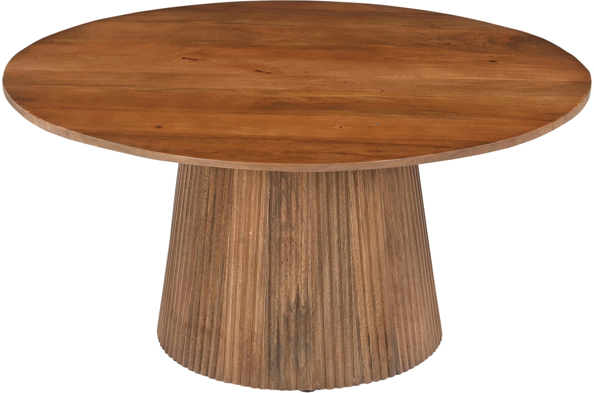 SIT Table basse »Brüssel aus Mangoholz mit Sockelfuss & Lamellendesign« Plateau de table rond Ø 80 cm et pied massif avec effet lamelles