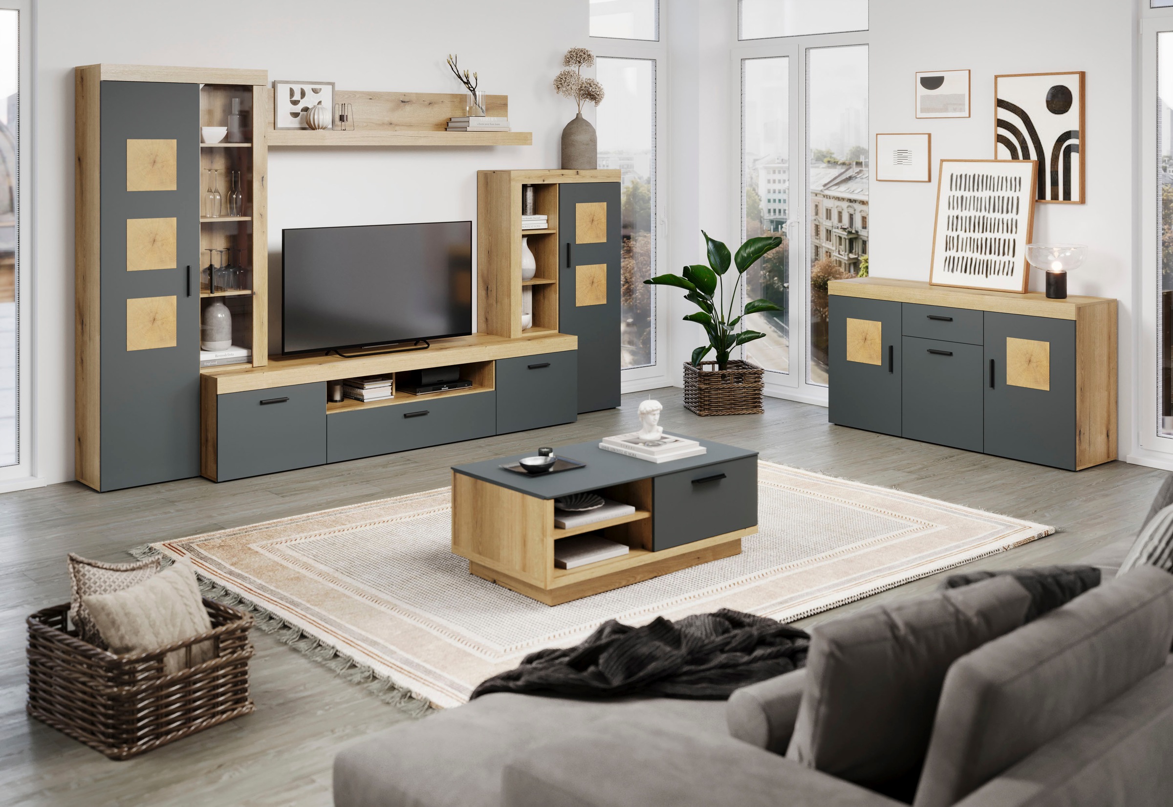 Home affaire Vitrine de rangement »Ghent« Paquet, 1 cuis tlg. avec applications en bois de bout