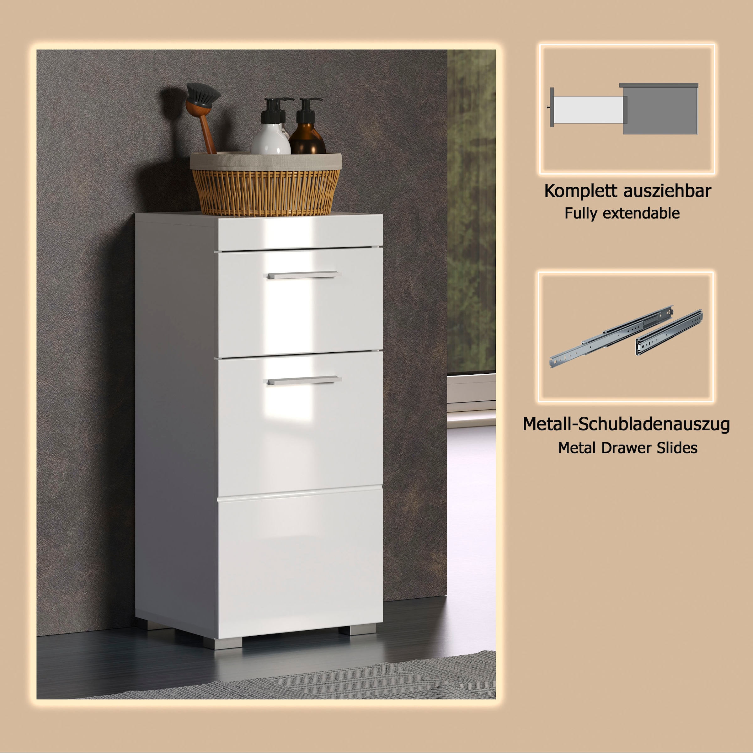 welltime Armoire basse »Avena« Badezimmerkommode mit 1 Schublade und 1 Tür - (B/T/H) 37/31/79 cm