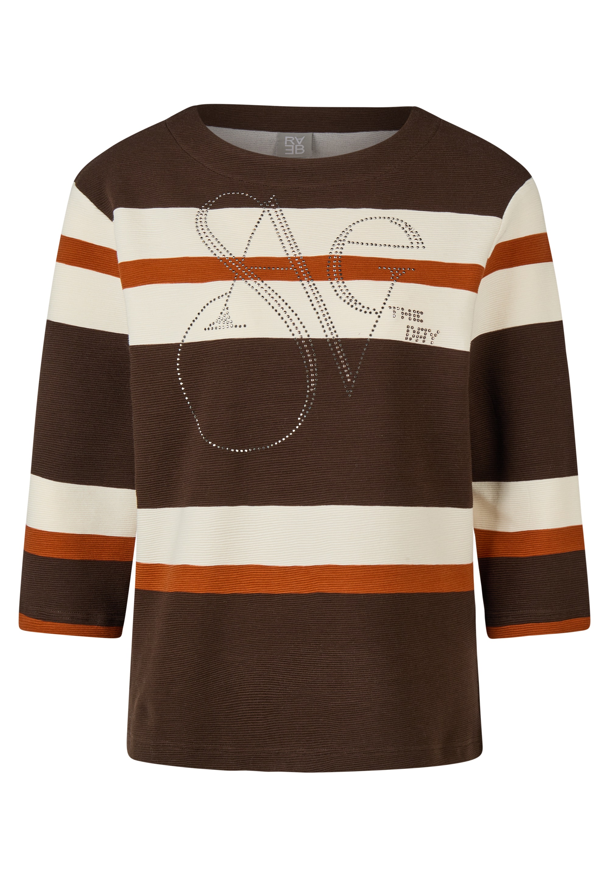 Rabe T-shirt à manches 3/4 avec motif à rayures et inscription scintillante