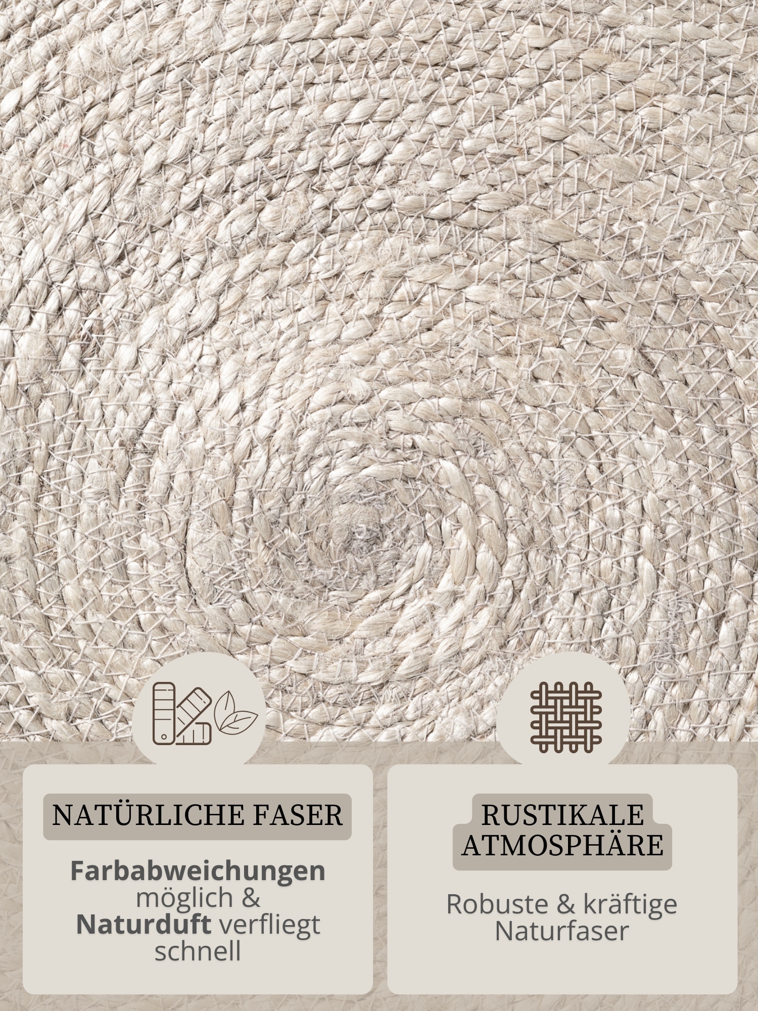 HANSE Home Tapis »Lina« Rond 7 mm Höhe Jute, Handgemacht, Rund, Wohnzimmerteppich, Naturteppich