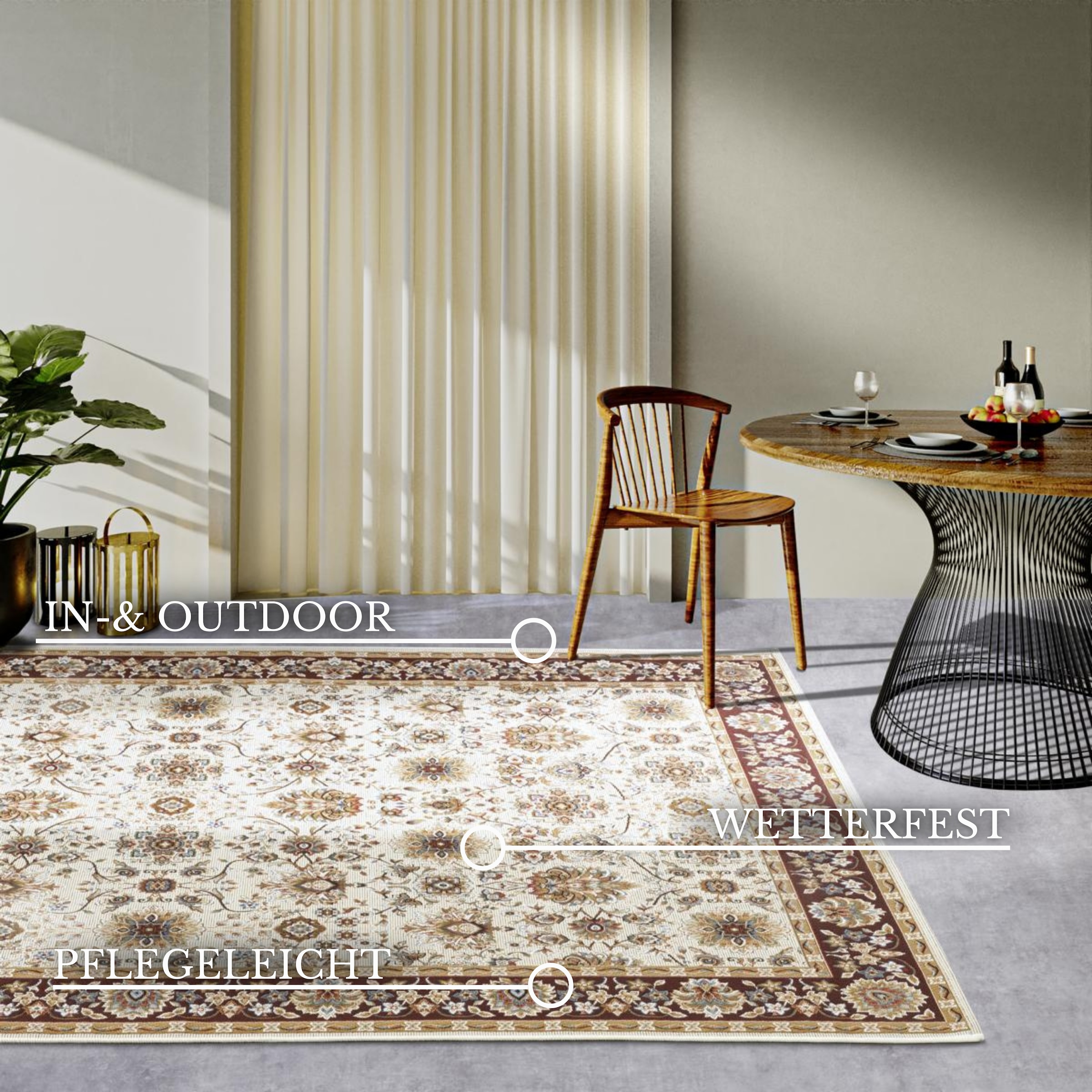 Villeroy & Boch Teppich »Nicolas« rechteckig 3 mm Höhe In- und Outdoor, Flachgewebe, wetterfest, Balkon, Klassisch, Terrasse
