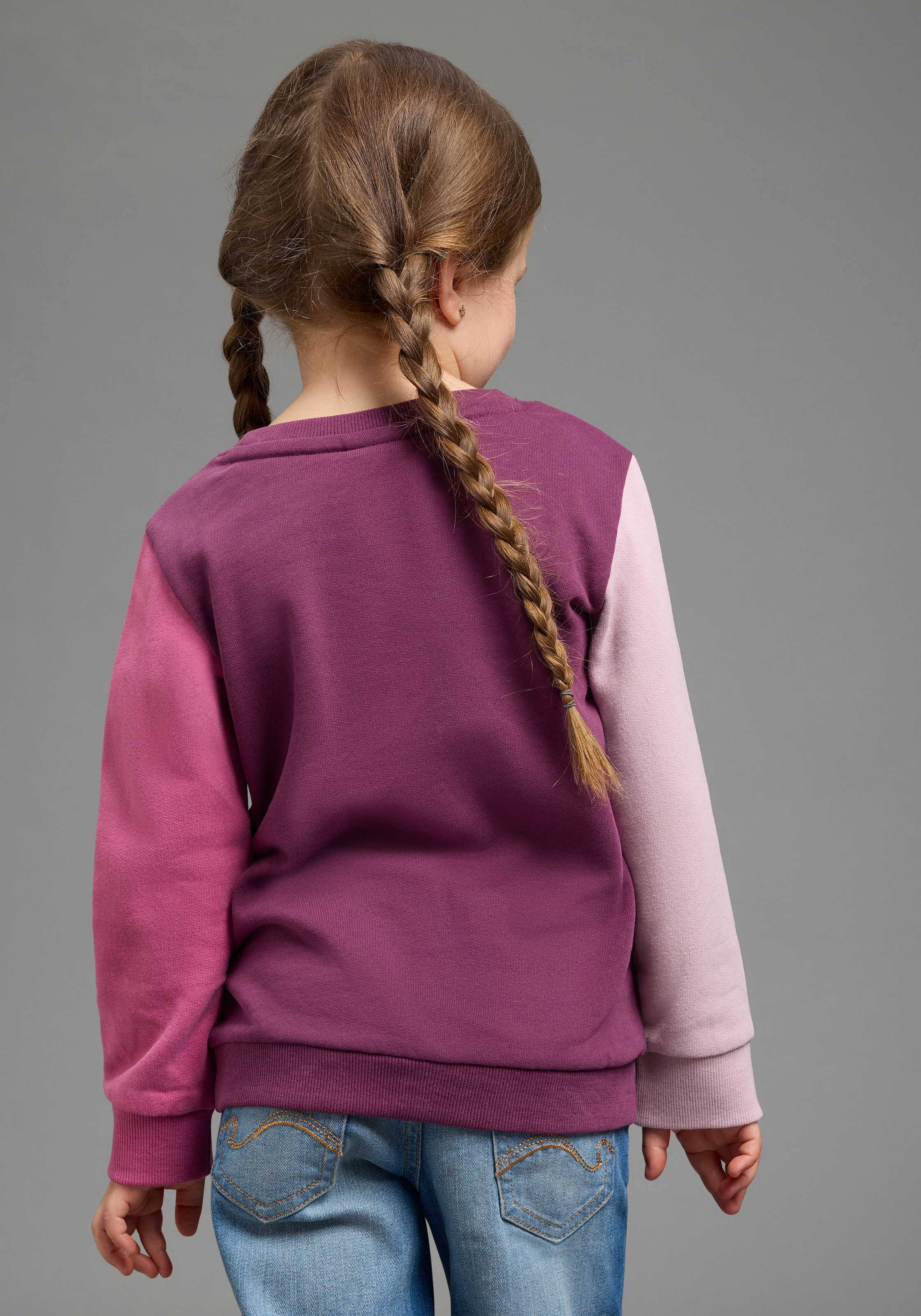 KangaROOS Sweatshirt »Sweatshirt mit kontrastfarbigen Ärmeln und KangaROOS Stickerei«, Colorblocking, aus Sweatware, in Basic-Passform, Mini-Me

