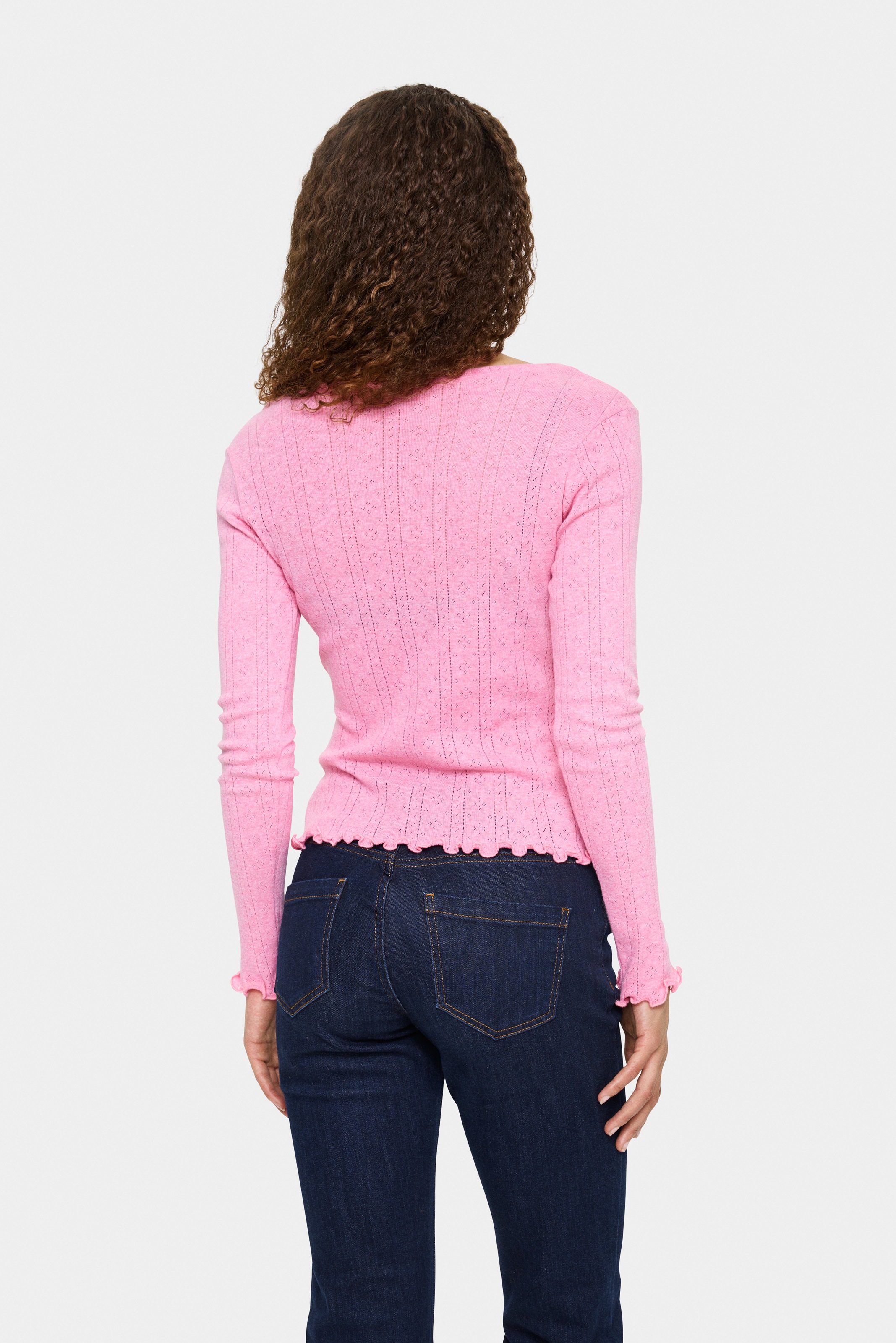 Saint Tropez Veste en tricot »GruSZ Cardigan« avec broderie ajourée et ourlet ondulé