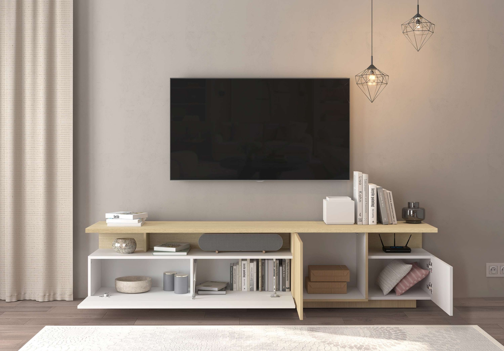 GOODproduct Lowboard »Lowboard ETHOS,Lowboard,TV-Kommode,TV-Möbel,TV-Bank« 1 Stk. tlg. Mit zwei Drehtüren, einer Klapptür und zwei offenen Fächern,B.210 cm
