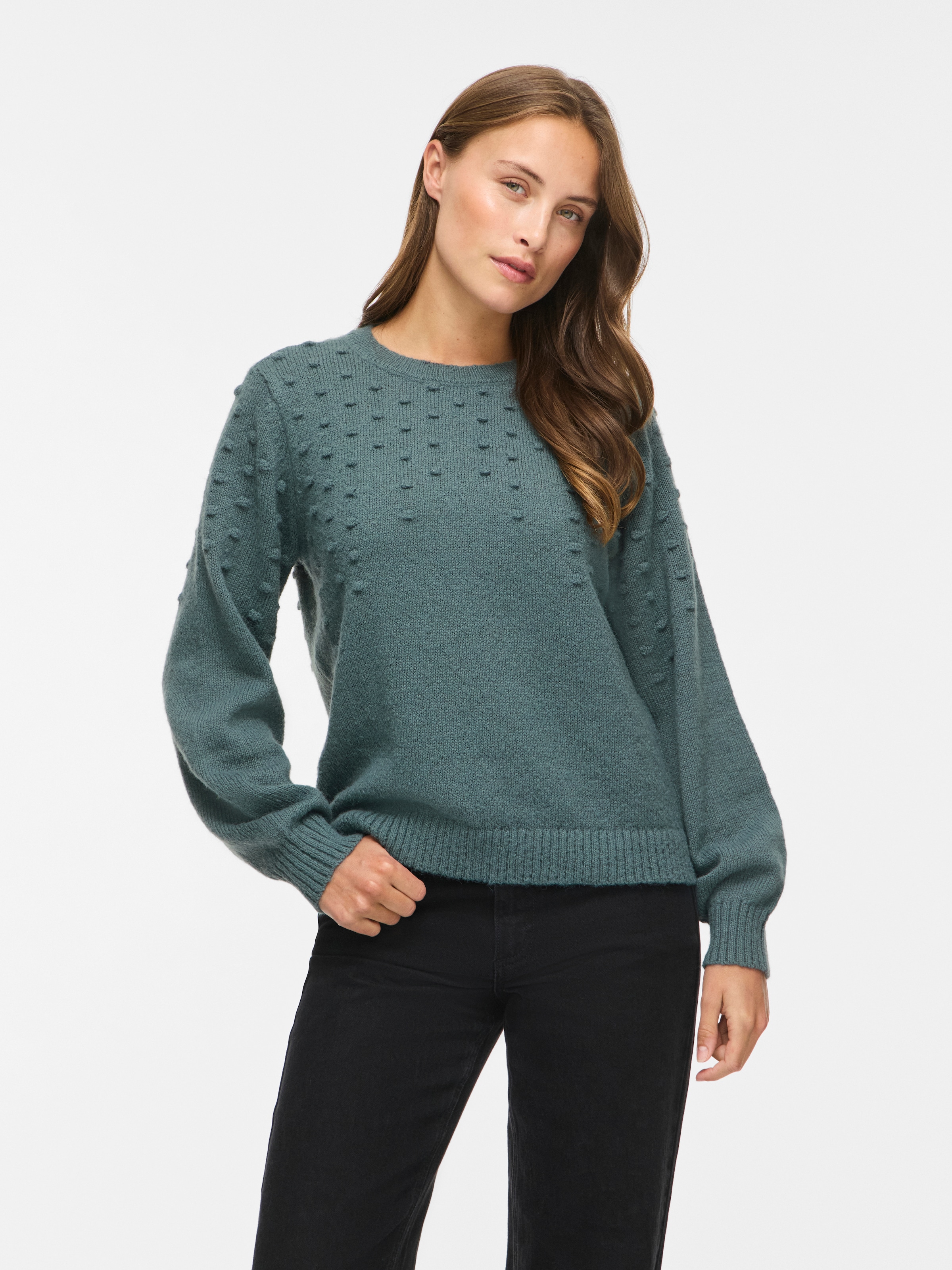 Vila Pull à col rond »VITULI O-NECK L/S DOT KNIT TOP-NOOS« fibre synthétique, coupe normale