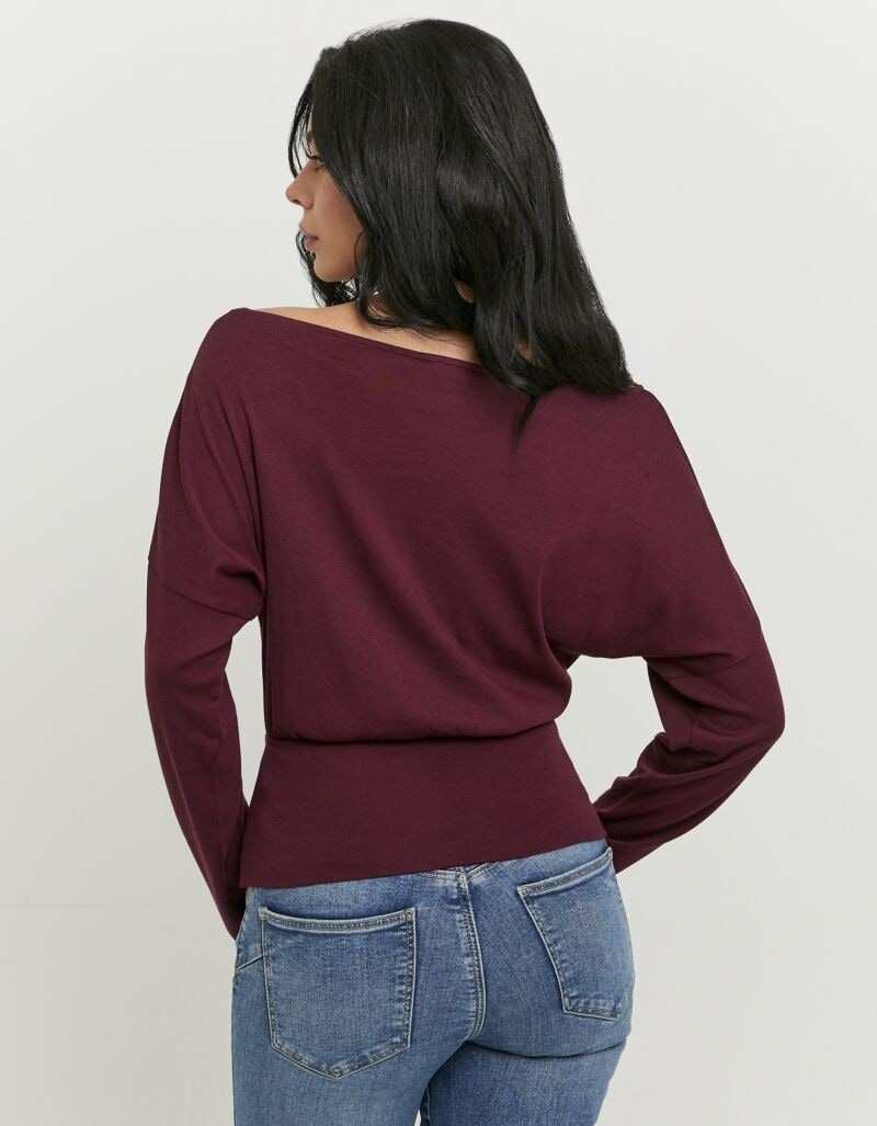 Tally Weijl T-shirt à manches longues »STSCOWASTA« U-Boot-Ausschnitt, Fledermausärmel und breitem, eng anliegendem Bund