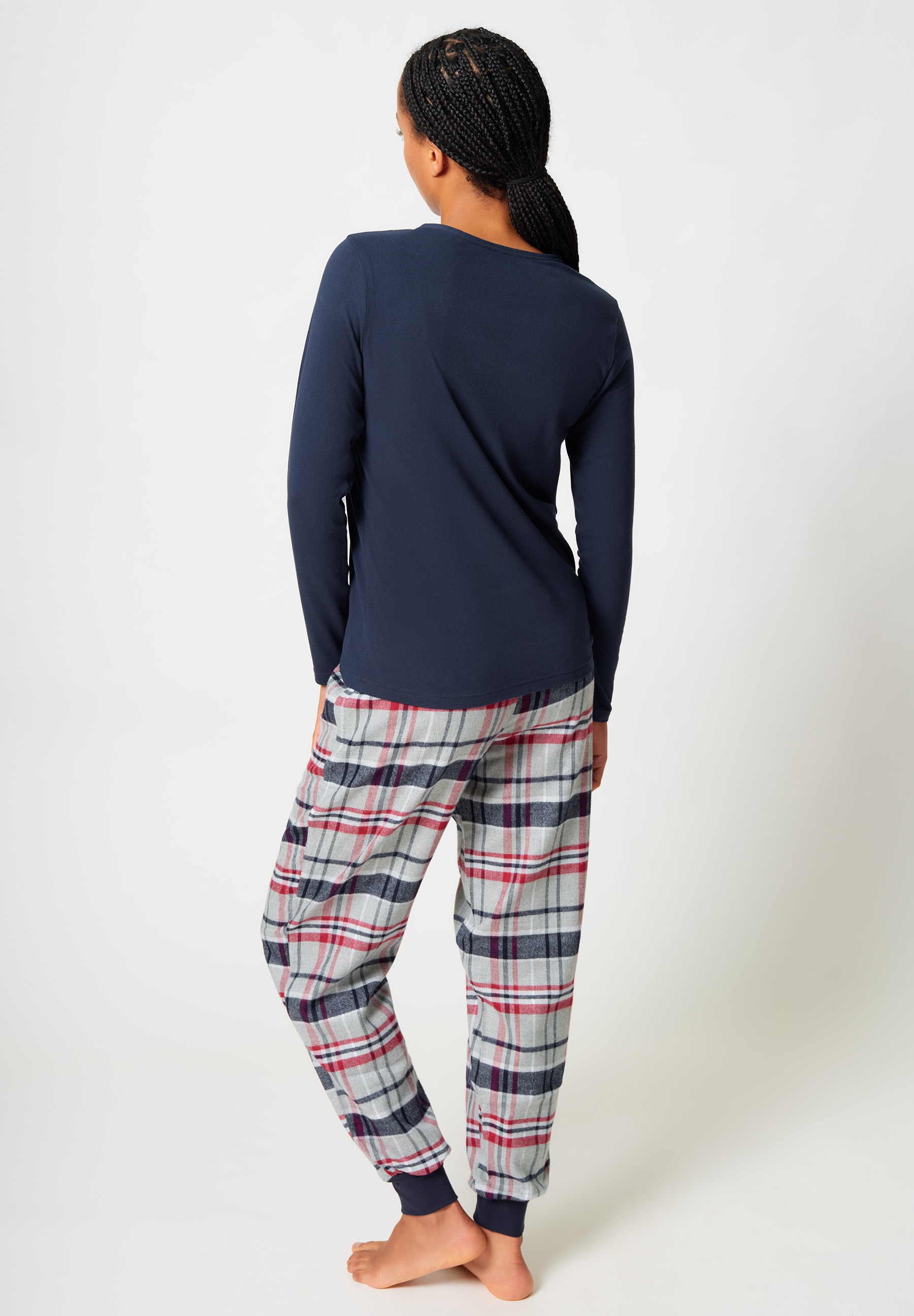 Skiny Pyjama »Night In Skiny Flanell« 2 pièces elastischer Bund, Bindeband, Oberteil mit Knöpfen, langärmelig