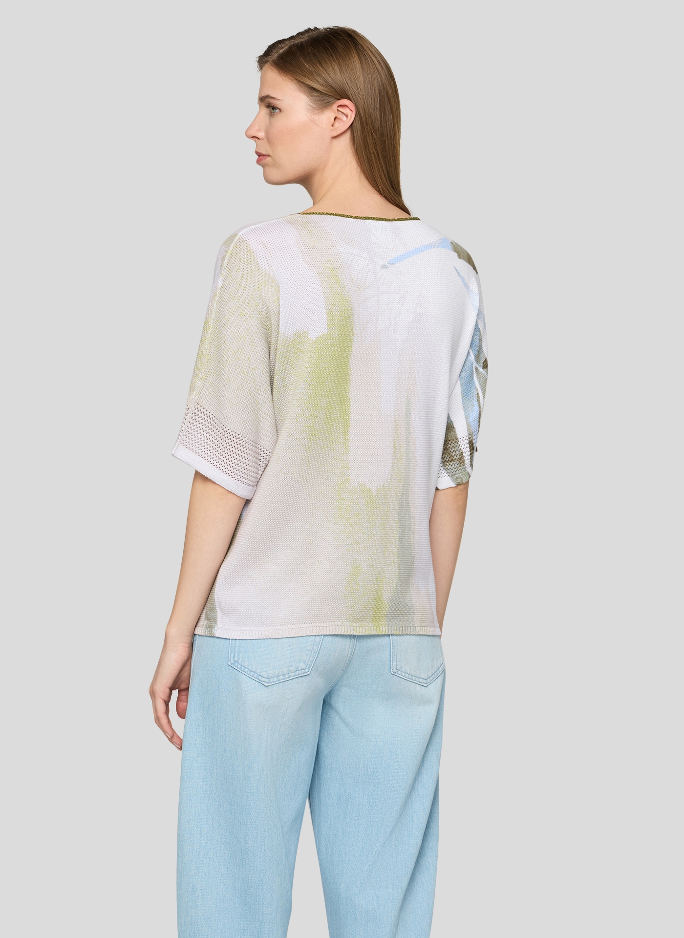 Rabe Strickpullover 3/4-Ärmel mit floralem Muster und Glitzersteinen