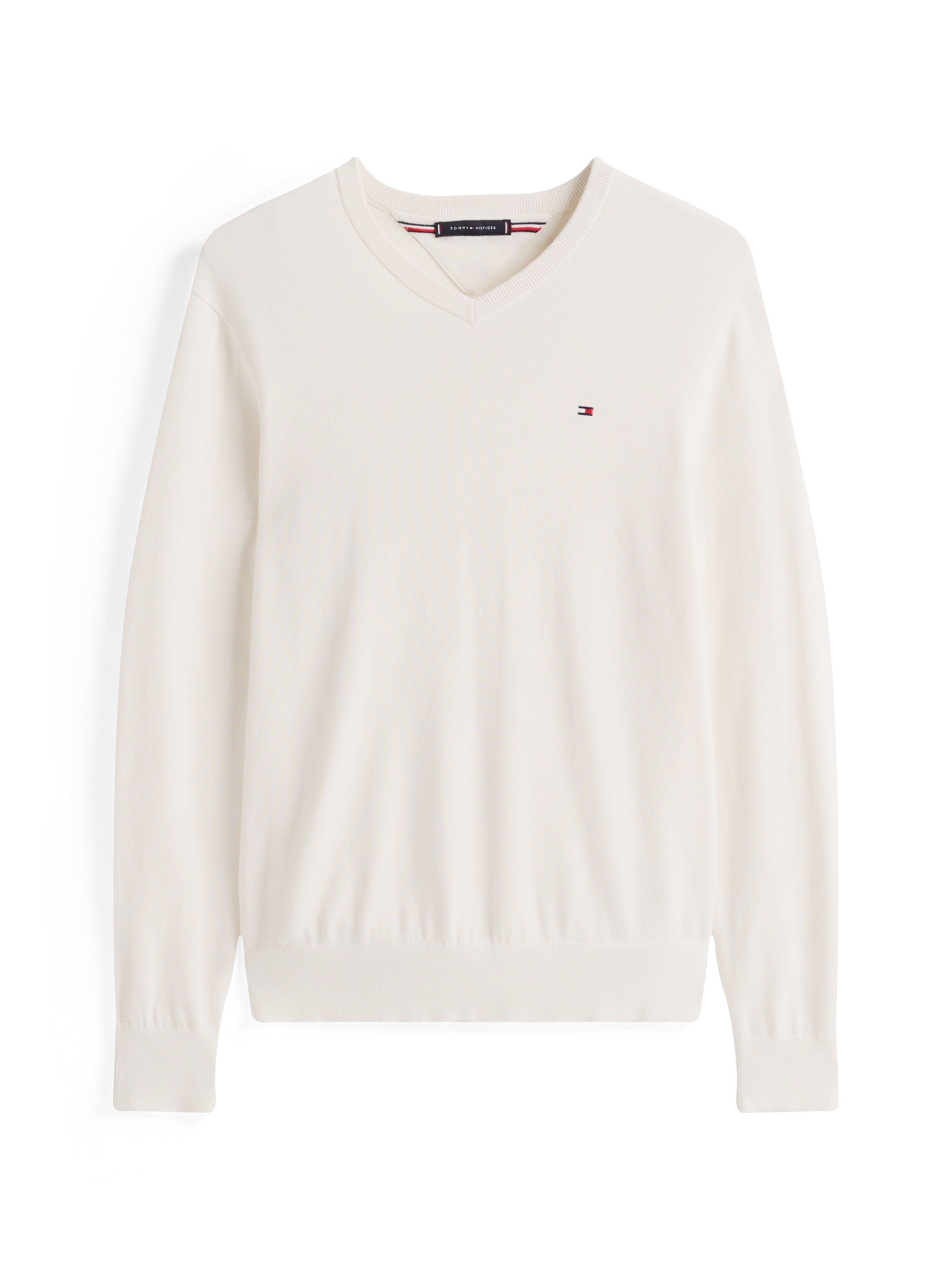 Tommy Hilfiger »ESSENTIAL COTTON V NECK mit V-Ausschnitt und Stickerei« unifarben, casual, regular fit, Baumwolle, V-Ausschnitt