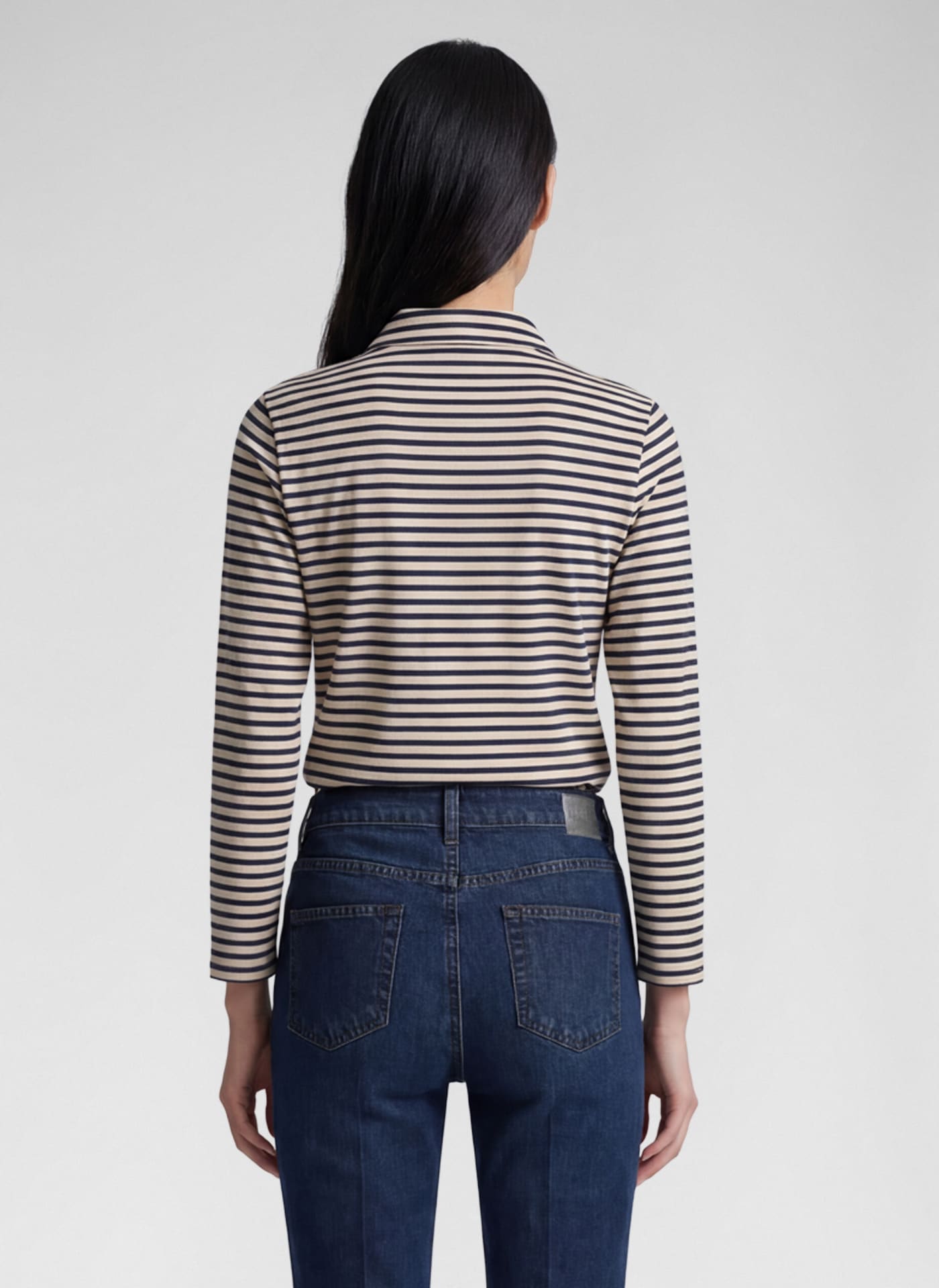 Rabe T-shirt à manches 3/4 im Streifen-Look und mit Hemdblusenkragen