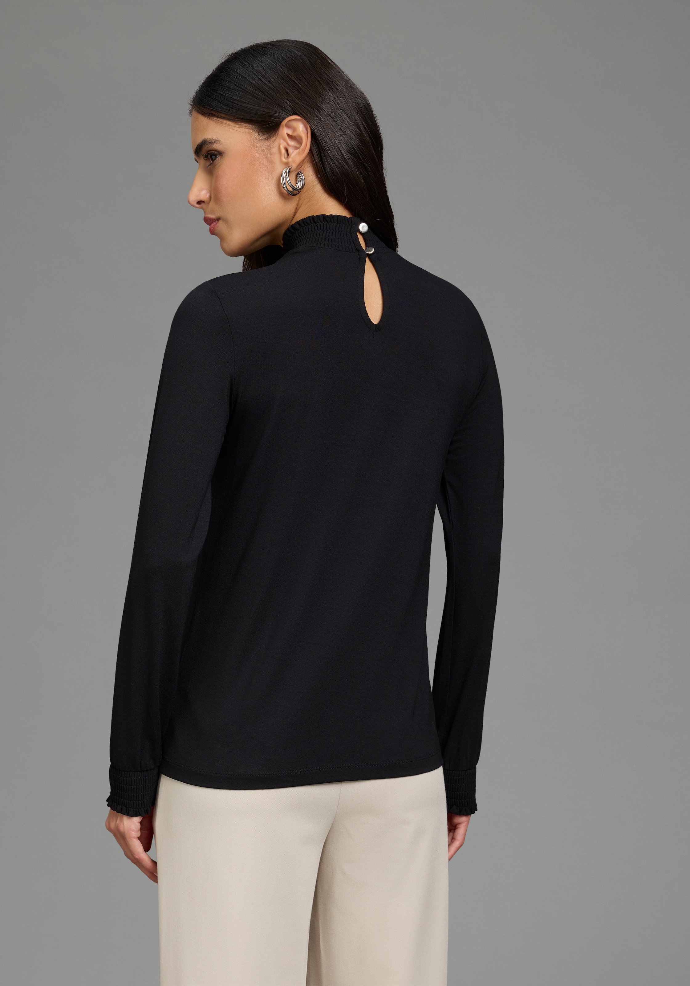 Laura Scott T-shirt à manches longues en mélange de viscose élastique, coupe près du corps, uni