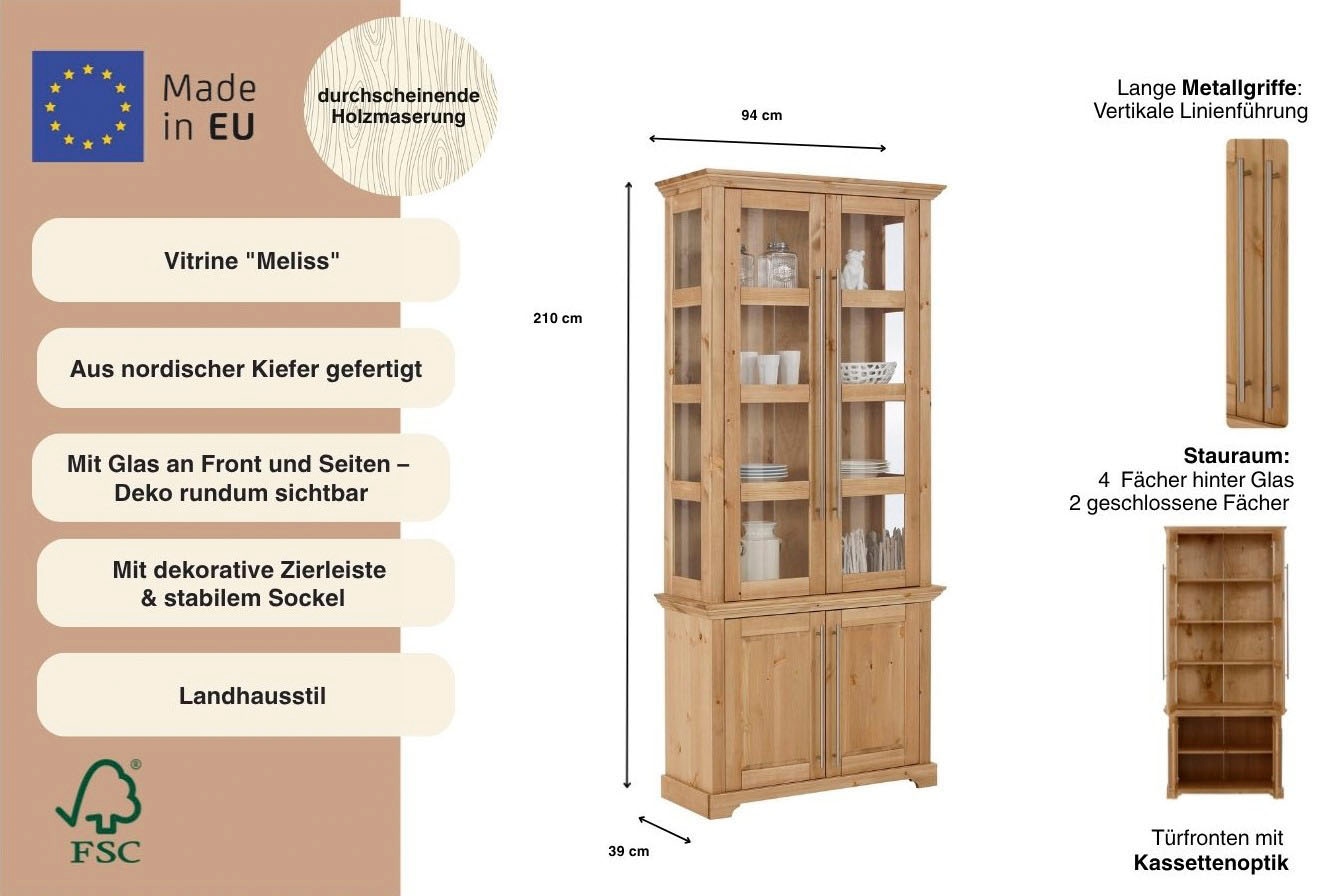 Home affaire Vitrines »Meliss« aus massiver Kiefer, FSC® zertifiziert, Breite 94 cm