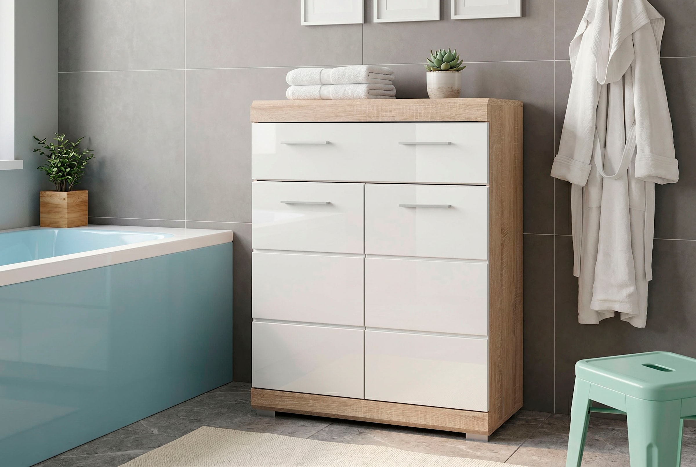 welltime Armoire basse »SIENA, Breite 74cm, 2 Tür, 1 Schubkasten, 2 Fächer, MDF-Front« BEST-SELLER !,  disponible en plusieurs couleurs, meubles de salle de bain, armoire de salle de bain, commode, salle de bain