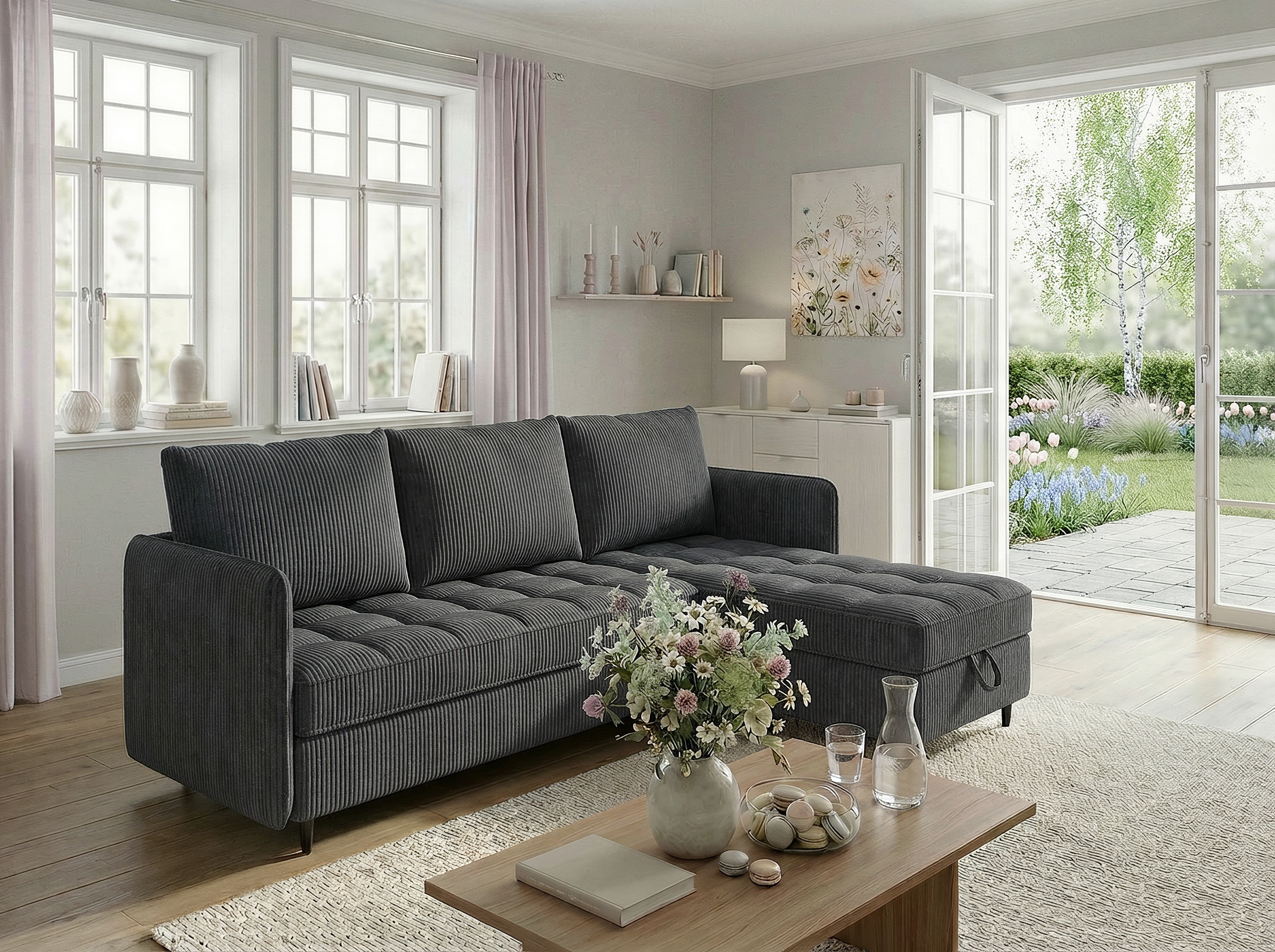 Dorel Home Ecksofa »LINDHUS, Cord, L-Form, Breite 194cm, verschiedene Stellvarianten« Recamiere, Stauraum, Modulsofa