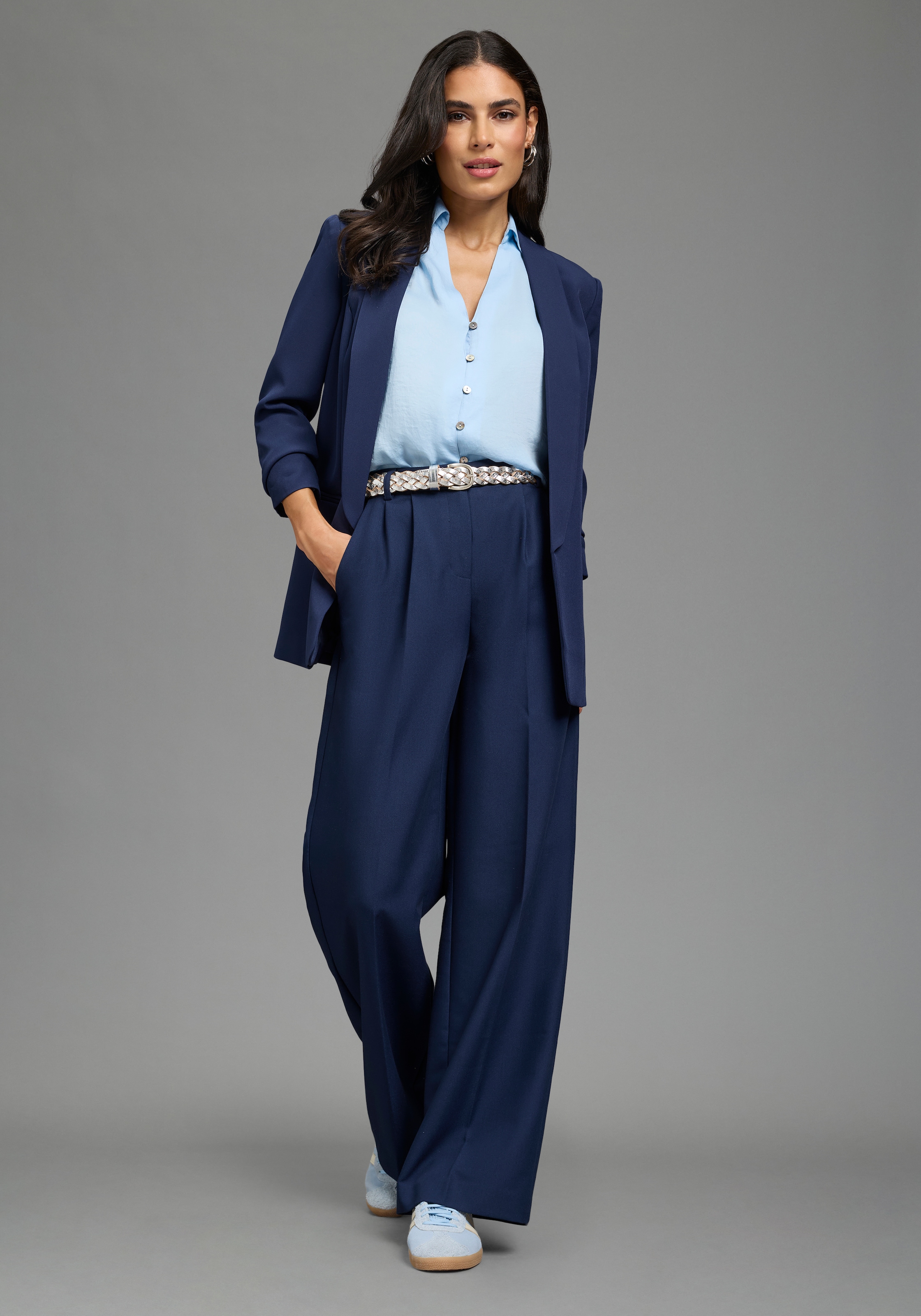 Laura Scott Klassische Bluse in crinkle Optik, für einen leichten Knitter-Effekt, bügelfrei