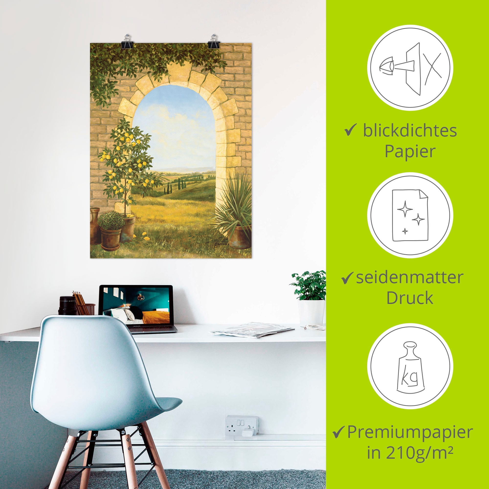 Artland Fresque murale »Zitronenbaum vorm Torbogen II« 1 cuis tlg. als Leinwandbild, Poster in verschied. Grössen
