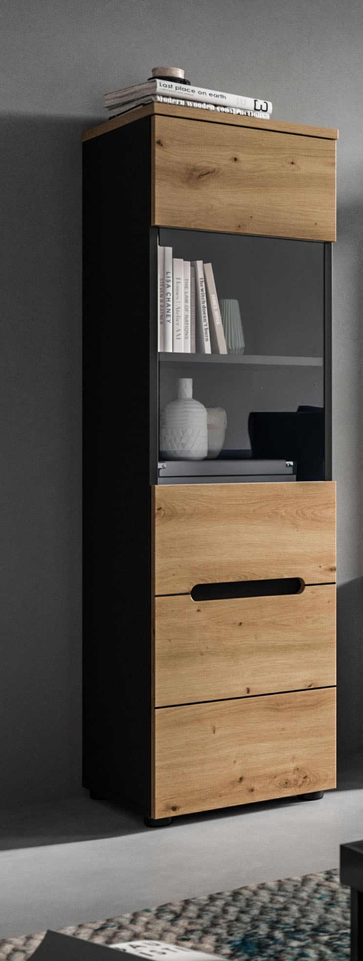Home affaire Vitrine »REHAT, TOPSELLER!, Höhe 125 cm, 1 Glastür, 1 Böden, 3 Fächer« stehend und hängend montierbar, 1 Stk. tlg. Vitrinenschrank, Schrank, Glasvitrine, Wohnzimmervitrine