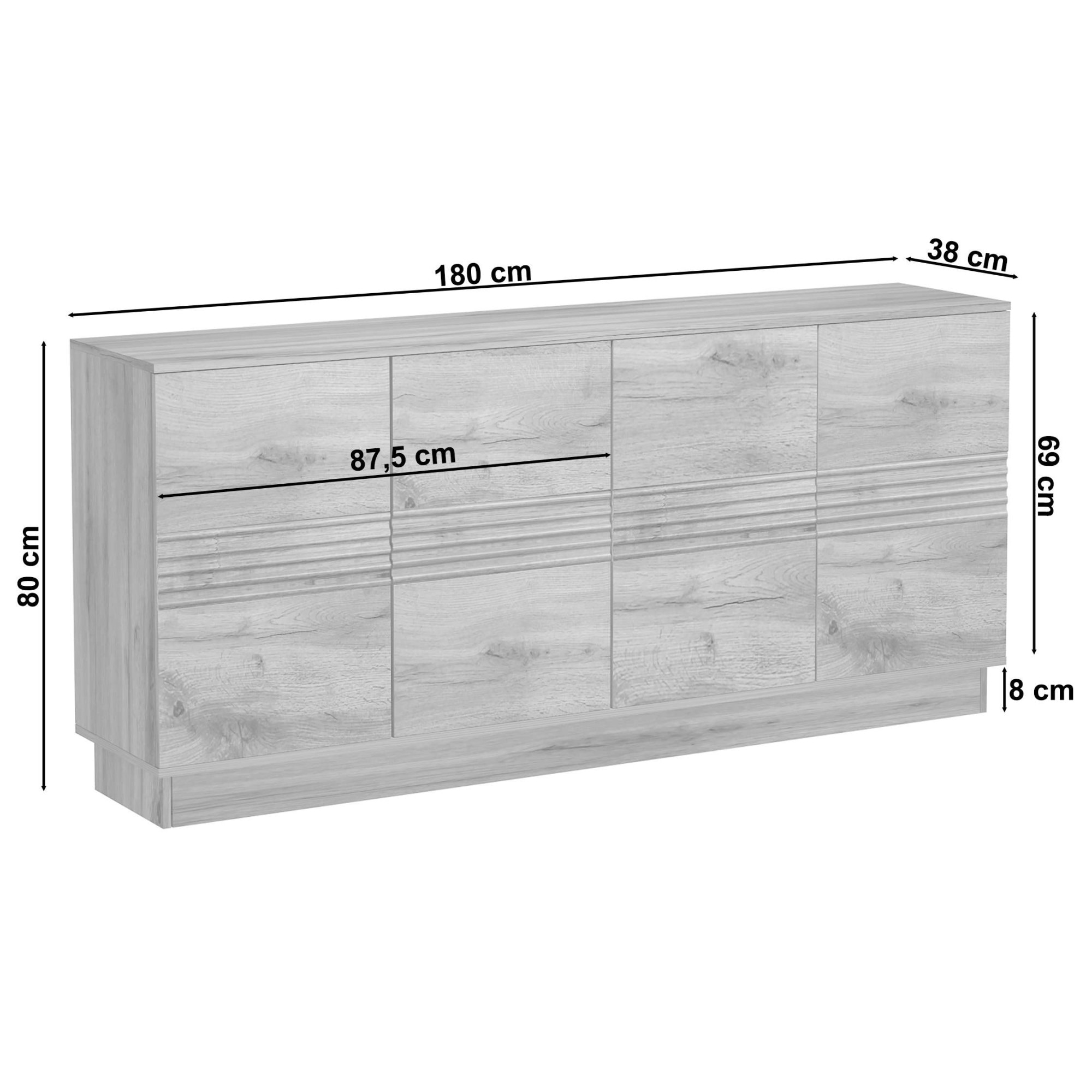 GOODproduct Sideboard »Angers« Kommode, Push-to-open, 4 Türen, Breite 180 cm