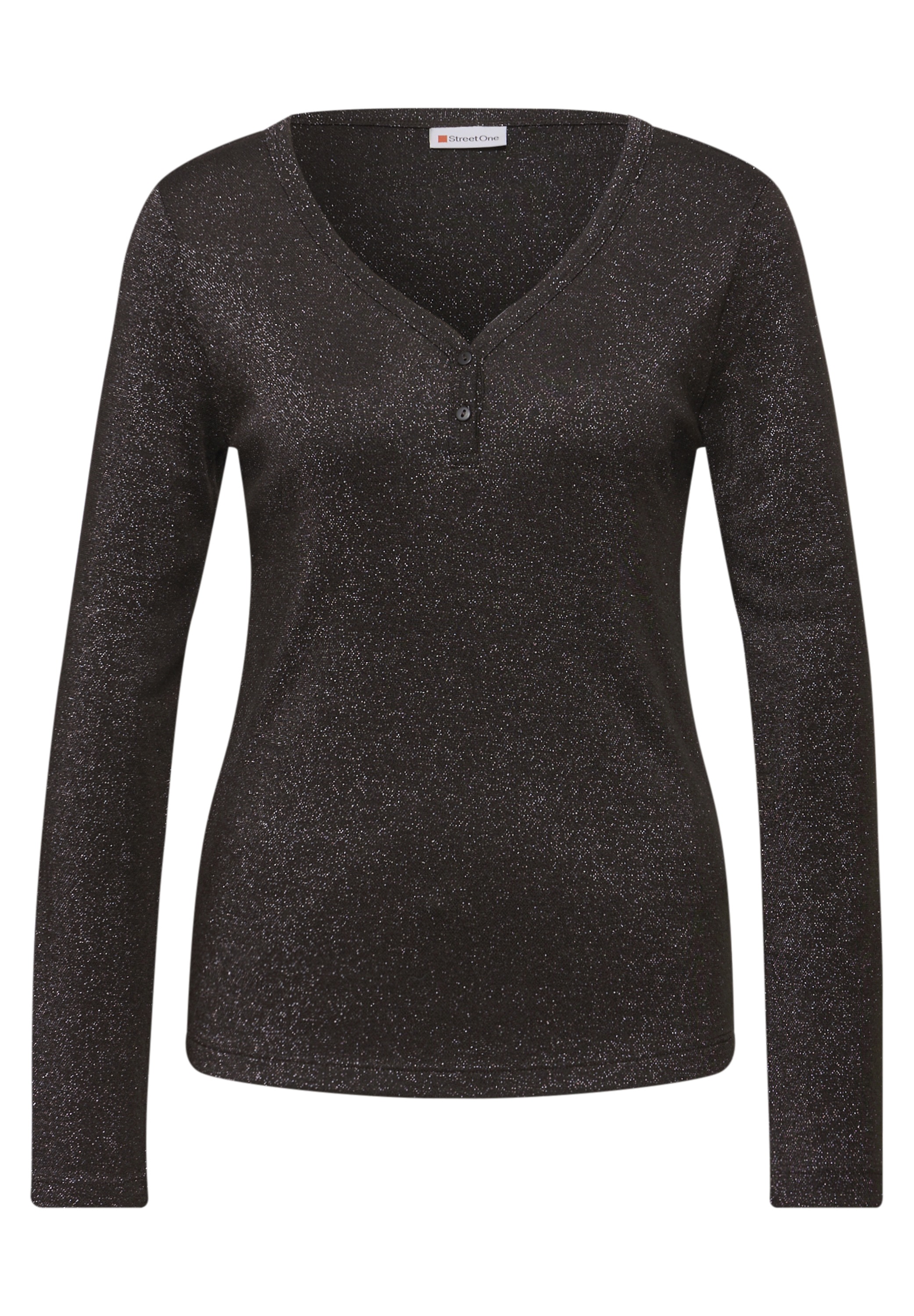 STREET ONE T-shirt à manches longues , im Glitzer-Look und ot Herz-Ausschnitt
