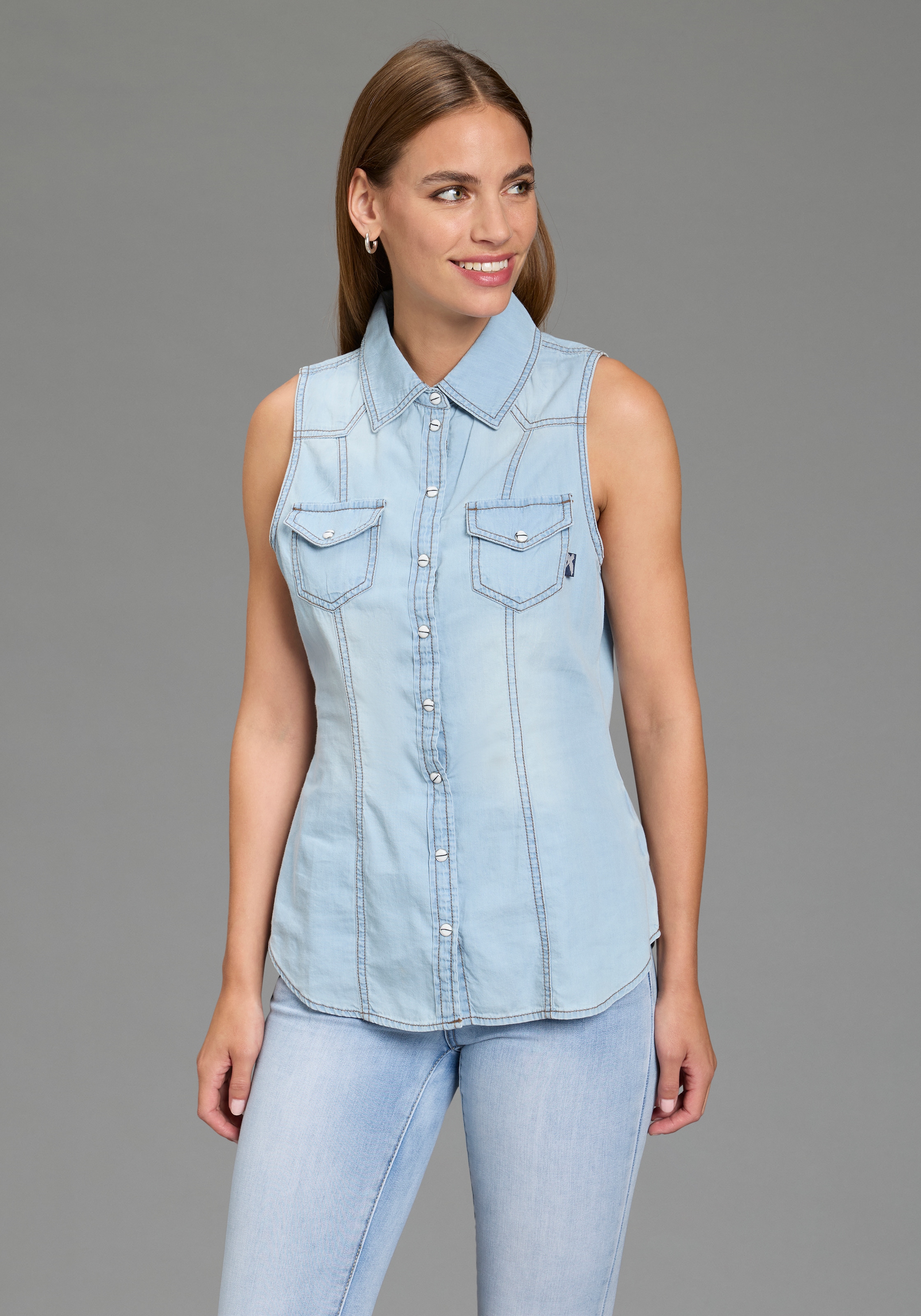 Arizona Blouse en jean avec boutons aspect nacre