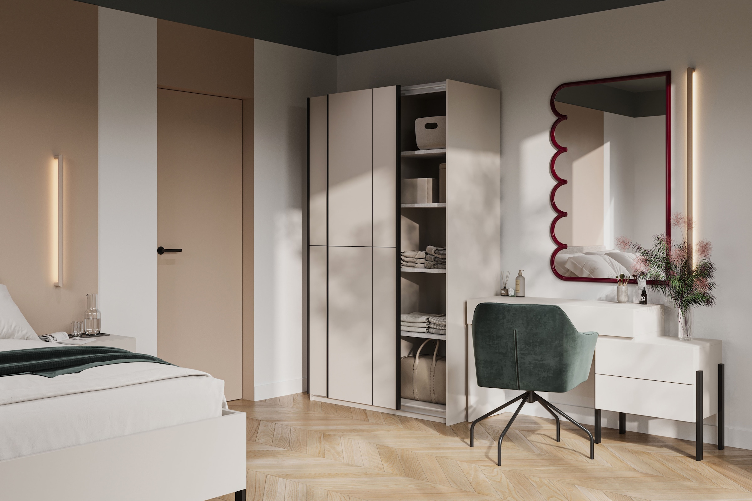 Home affaire Armoire à portes coulissantes »Cube Garderobenschrank incl.kompletter Innenausstattung« Moderner Kleiderschrank, Schiebetürenschrank, Garderobe