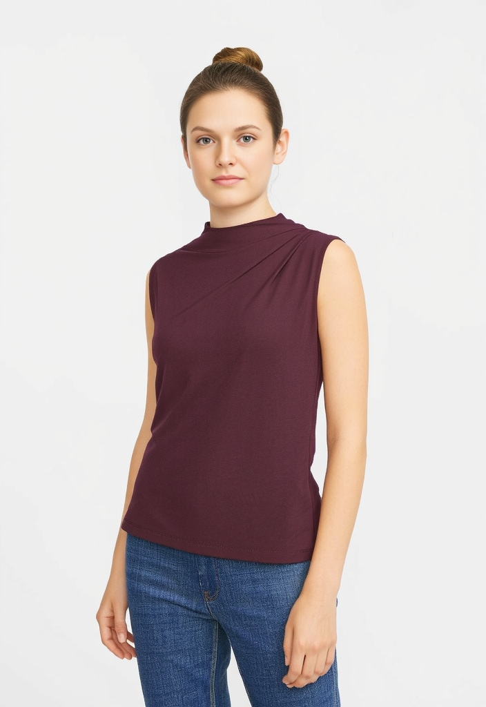 pieces T-shirt à col montant »PCMADISON SL DRAPED TOP NOOS BC« Materialmix, slim fit