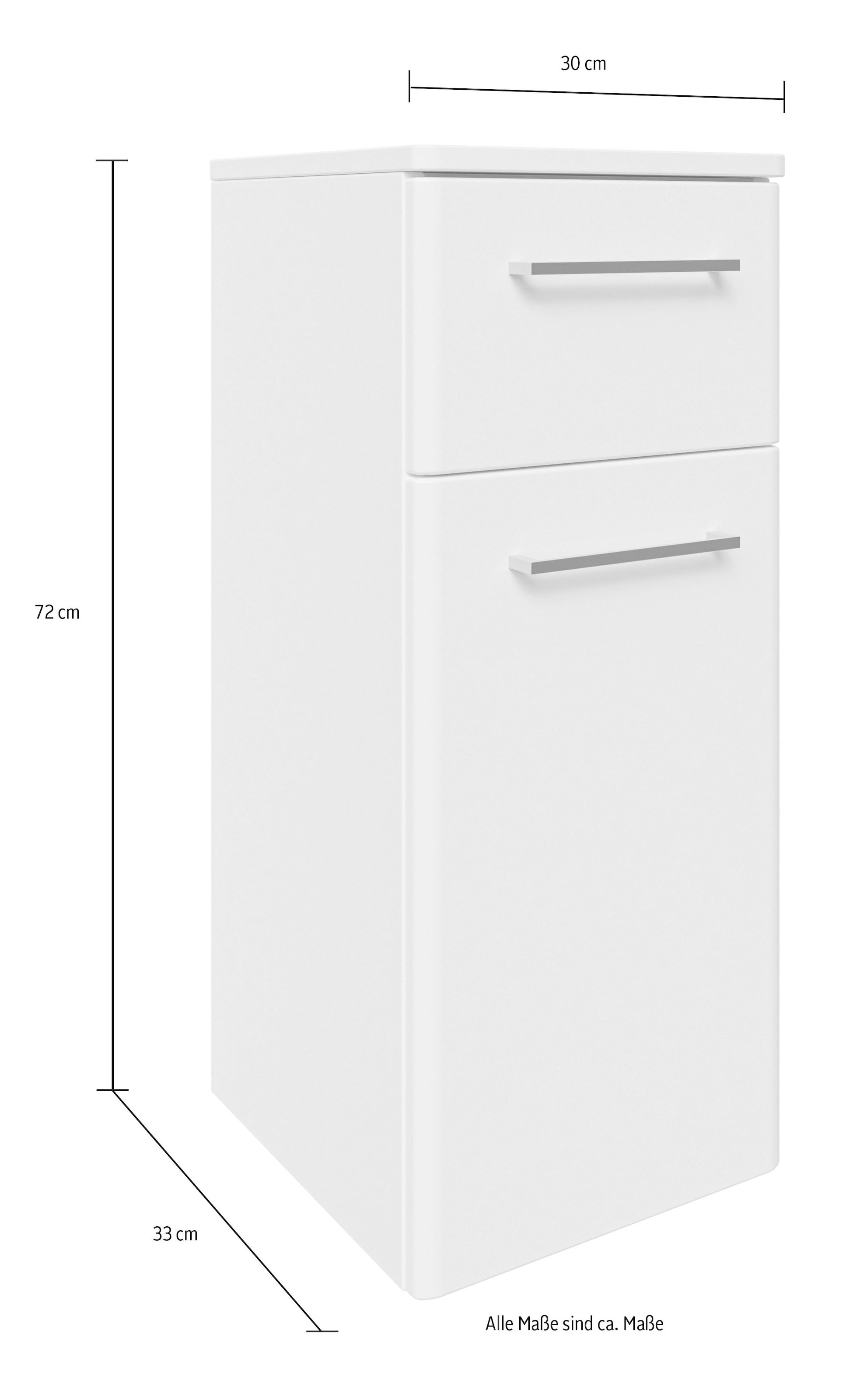 Saphir Armoire basse »Quickset 316 Badschrank 1 Tür, 1 Schublade, 30cm breit, Weiss Hochglanz« meuble bas de salle de bain incl. amortisseur de porte, poignées chromées brillantes