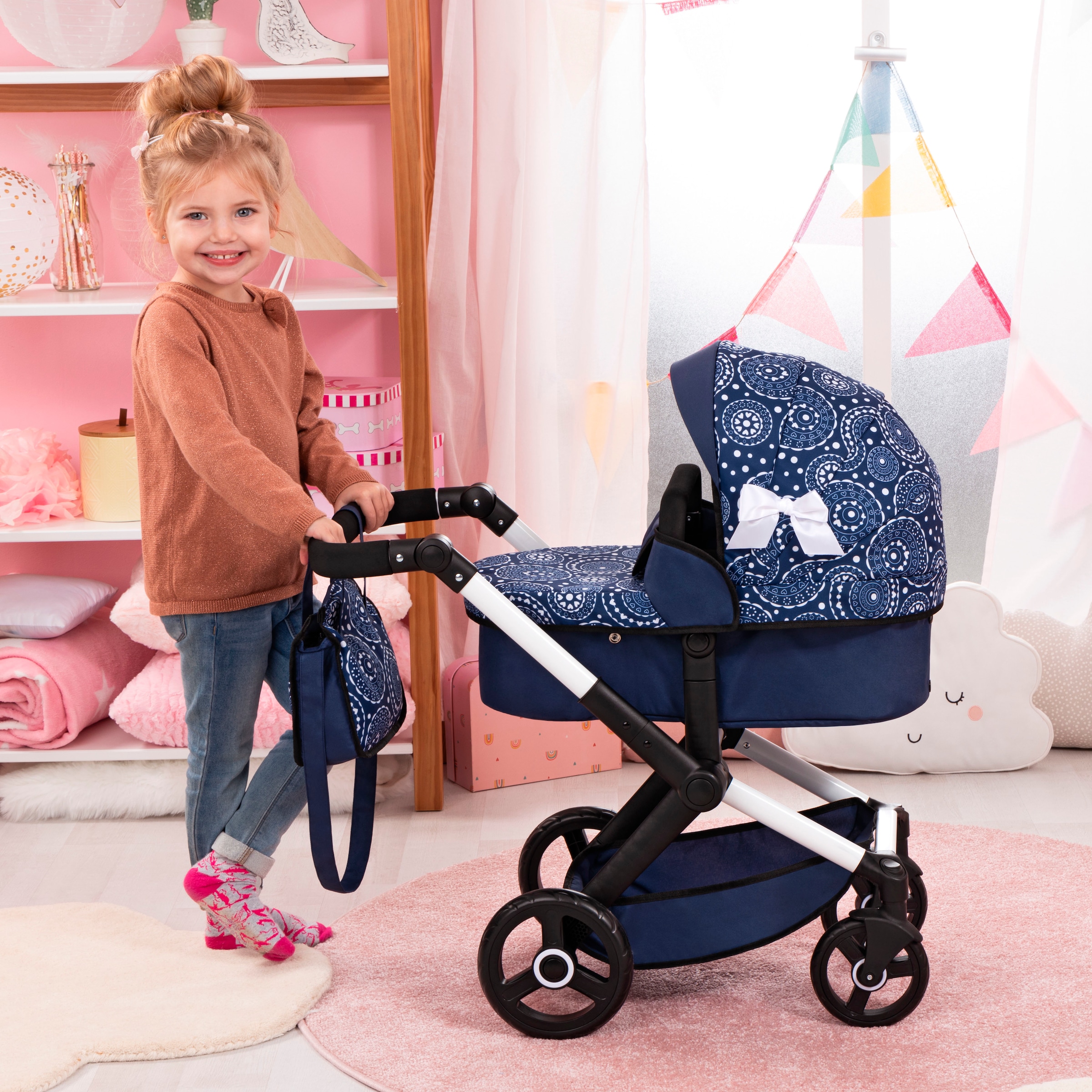 Bayer Poussette de poupée combinée »Xeo, blau Schleife«