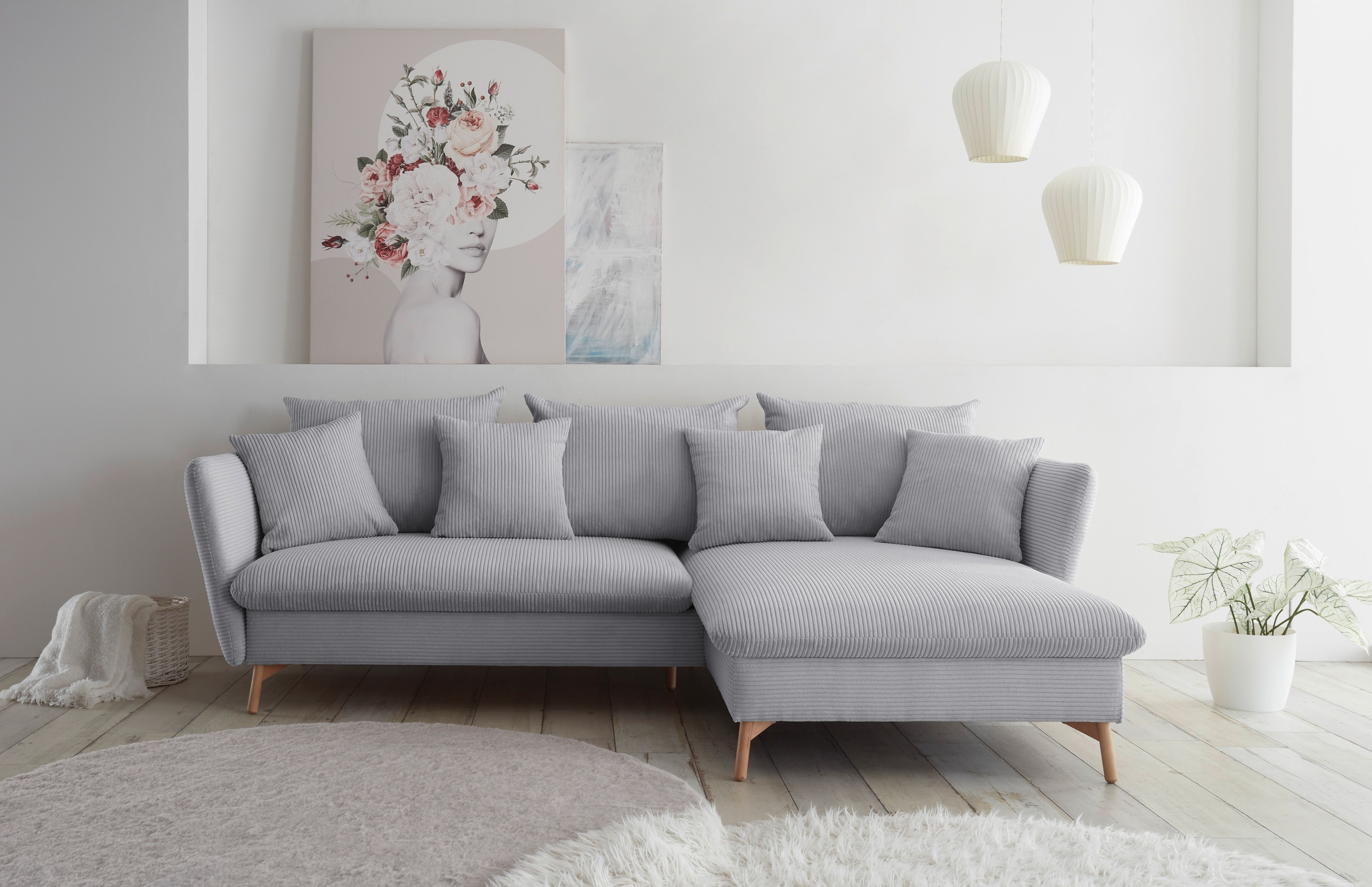 GOODproduct Ecksofa »MERLE, 258 cm, L-Form, traumhafter Cord,« mit Bettfunktion und Bettkasten, Liegefläche 224 x 139