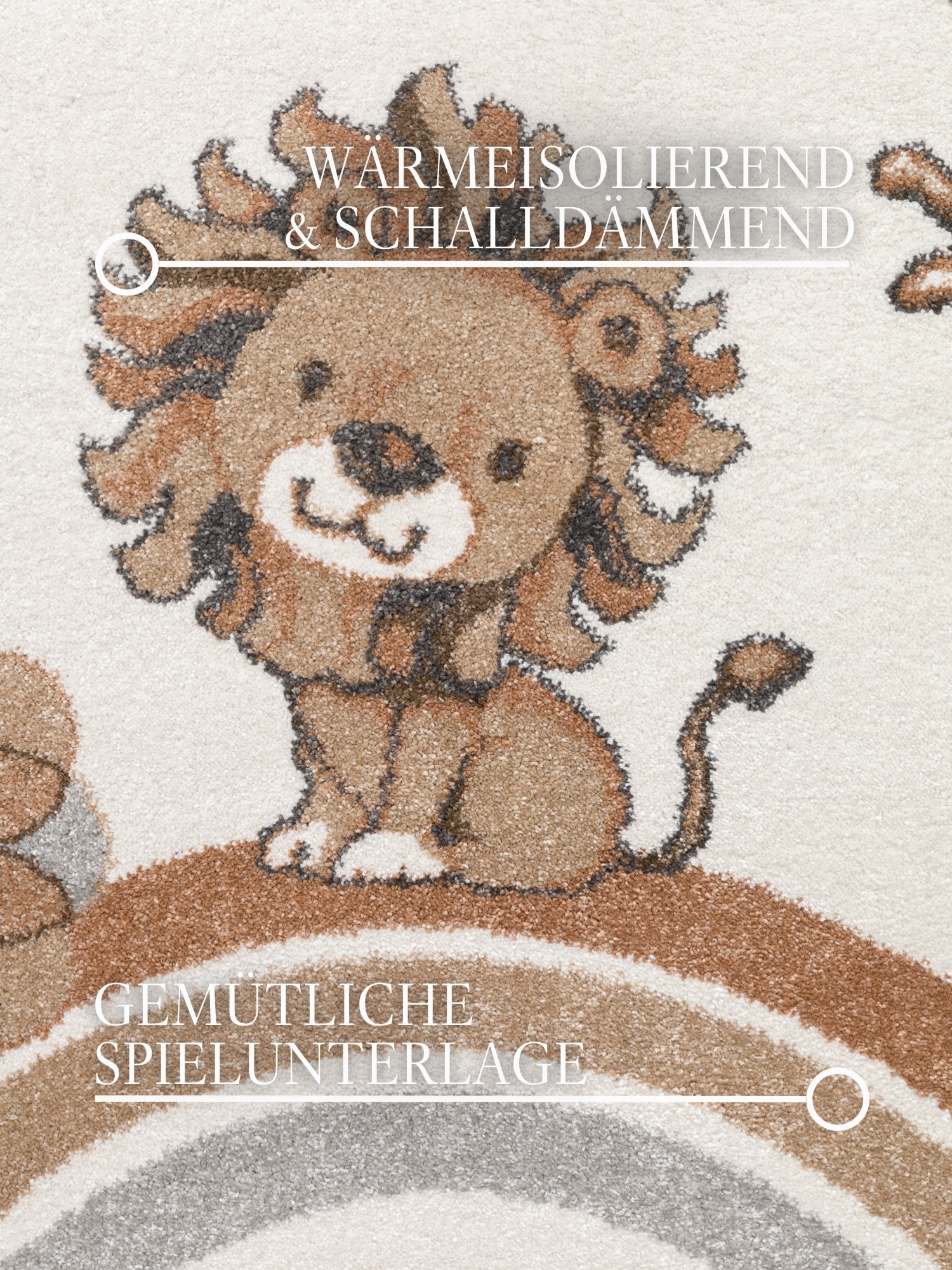 Villeroy & Boch Kinderteppich »Roar like a Lion Teppich« rund 9 mm Höhe Spielteppich weich, Kinderzimmer, Boho Kids Spielunterlage, Tieremotiv