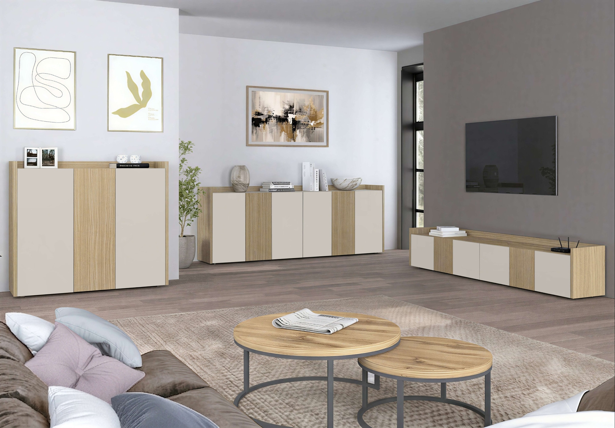 GOODproduct Buffet haut »Highboard ALTEA, Kommode, Schrank, Kredenz« 1 cuis tlg. avec 3 portes battantes, 6 compartiments intérieurs, L.112,5 cm