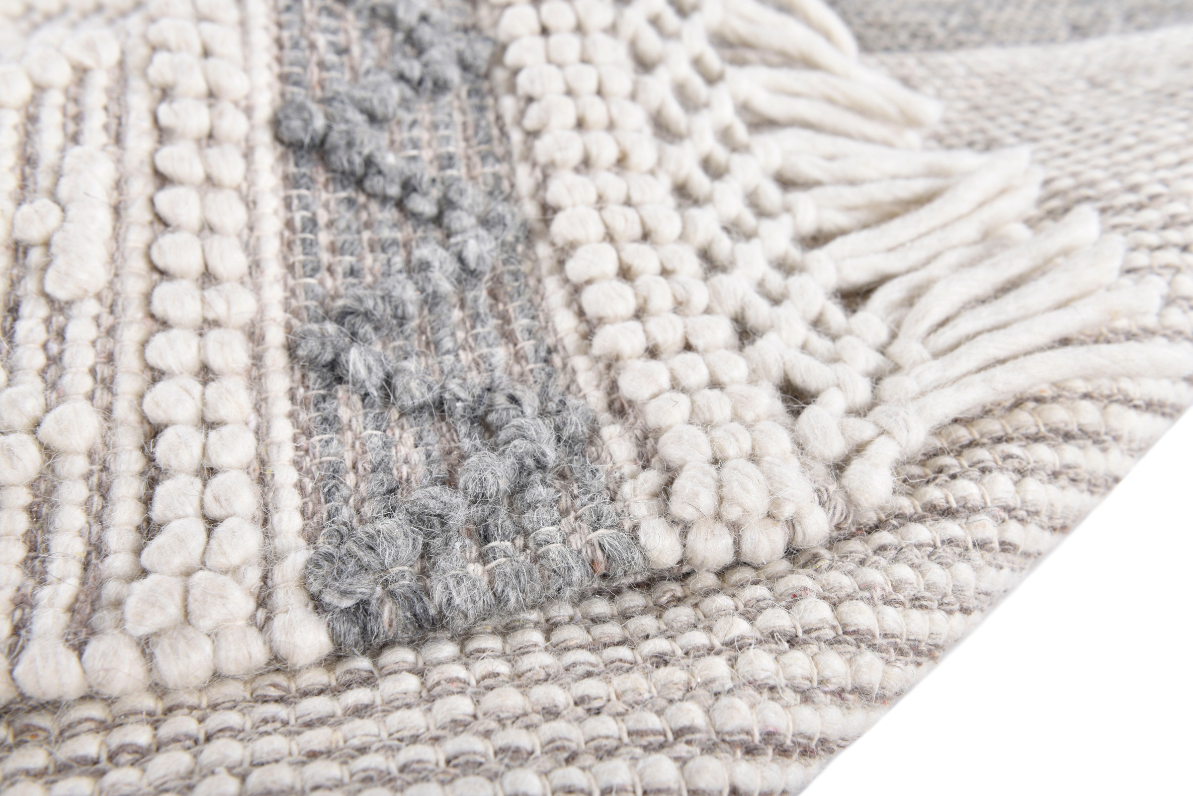 THEKO Tapis en laine »Visby - 915« Rectangulaire 10 mm Höhe reine Wolle, handgewebt, Scandi Design, mit Fransen