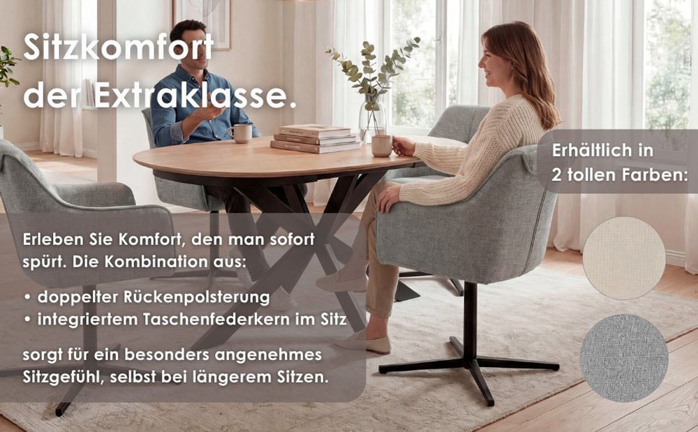 byLIVING Chaise de salle à manger »MEXICO« (Ensemble) 2 cuispivotant à 360°, ressorts ensachés, double rembourrage au dos