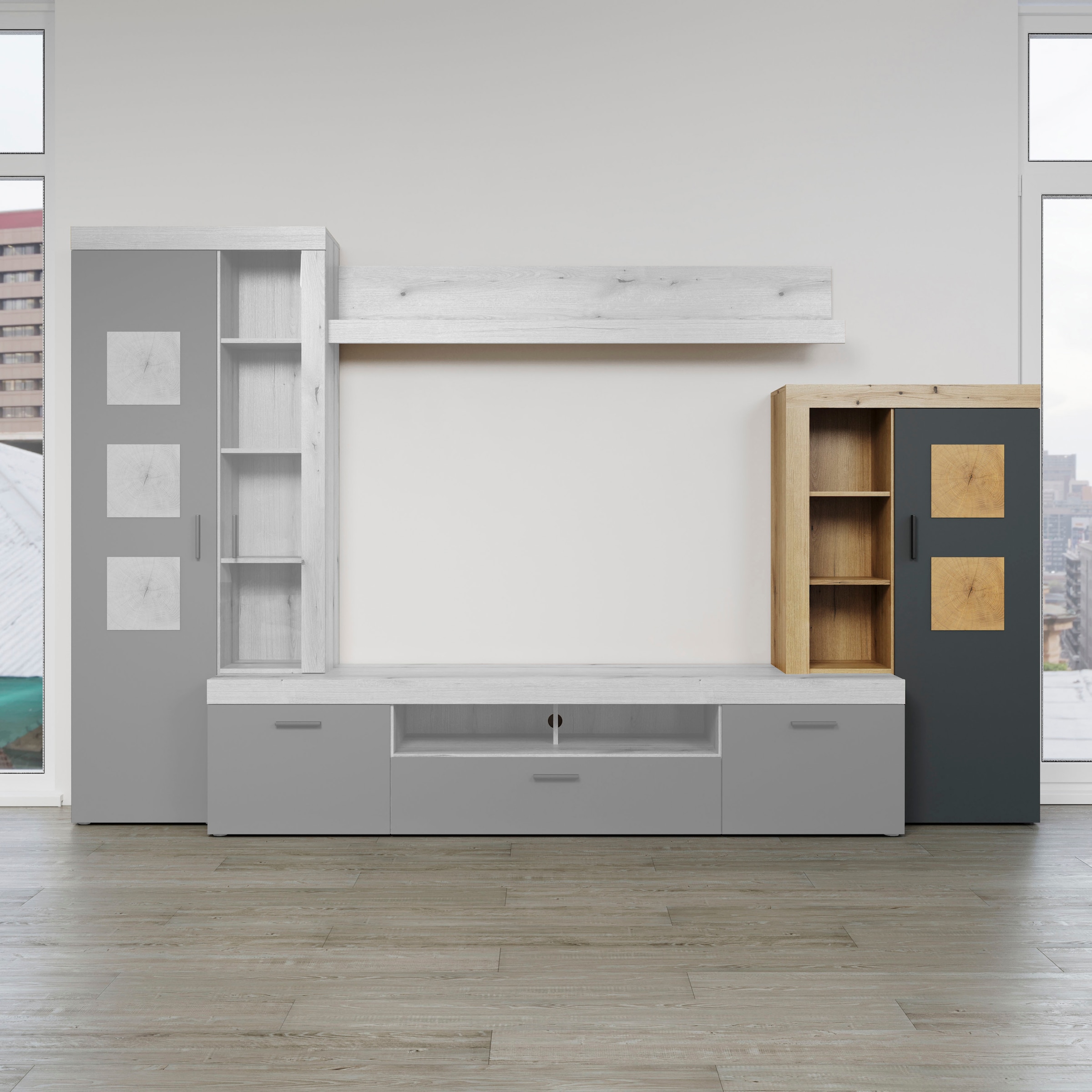 Home affaire Vitrine de rangement »Ghent« Paquet, 1 cuis tlg. avec applications en bois de bout