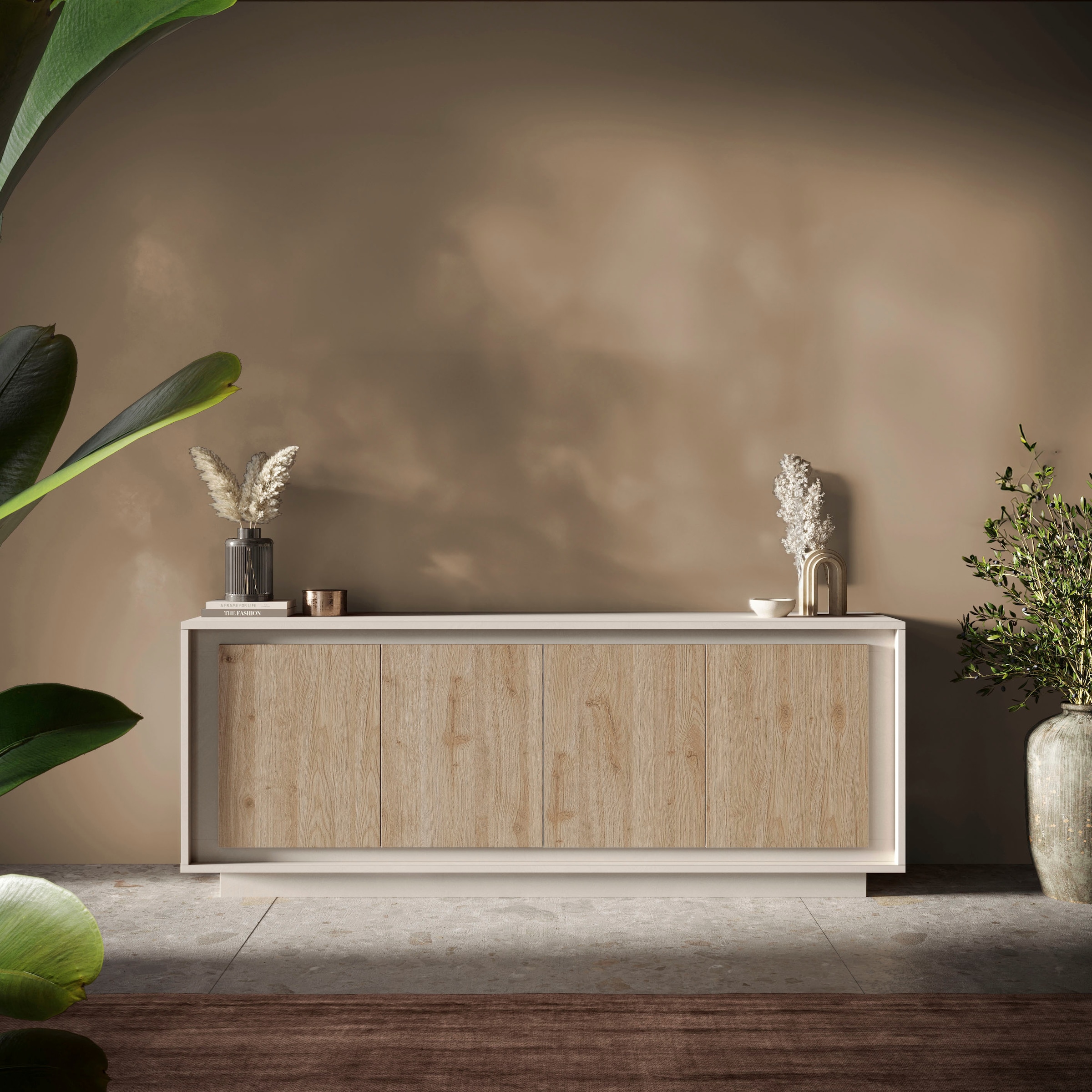 Home affaire Sideboard »Sky, B/T 207/50 cm, Kommode/Anrichte/Stauraumschrank, 4 Türen« Softclosing, Korpus & Front 22 mm stark, Rahmen-Optik