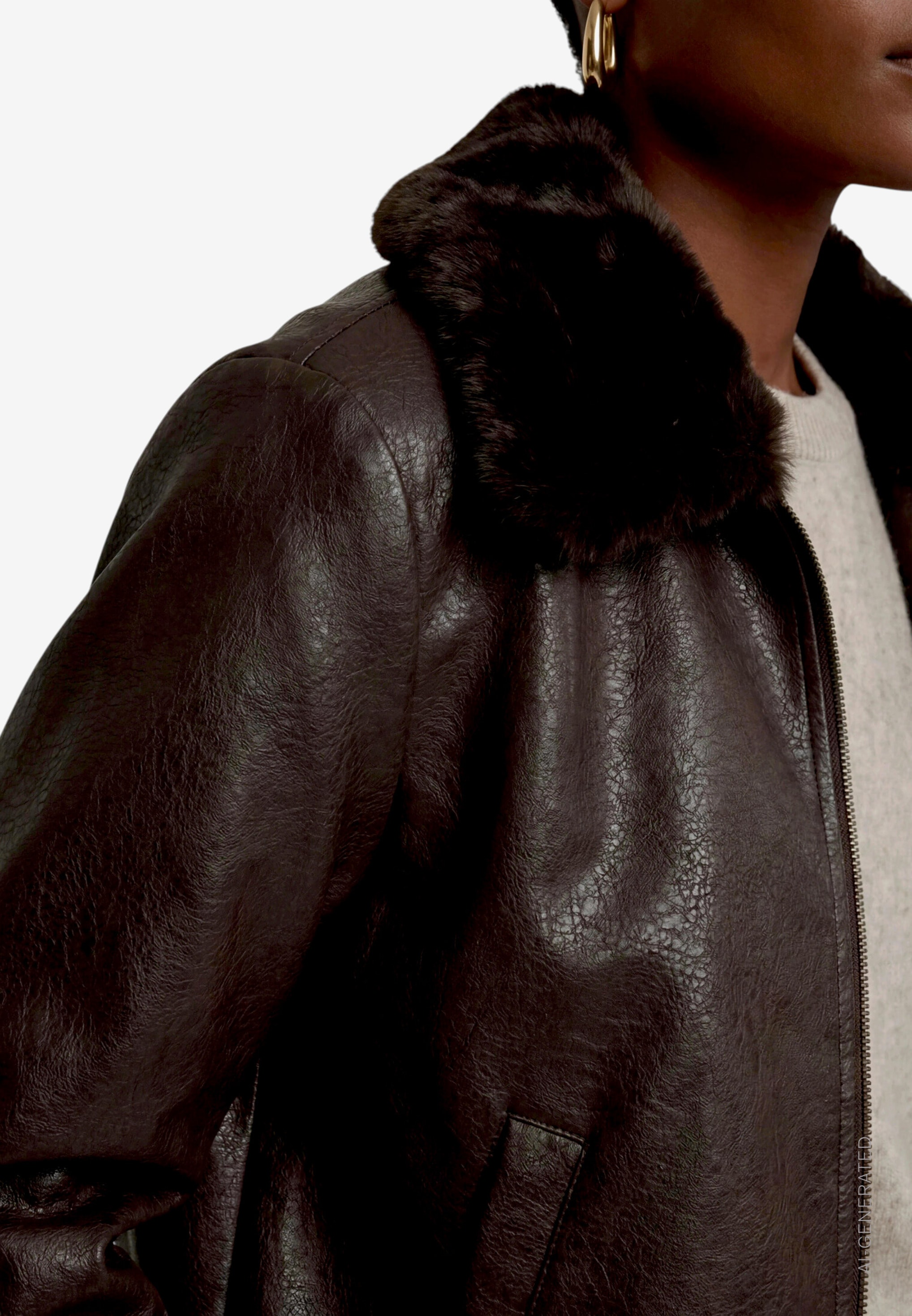 Zero Veste en imitation cuir sans capuche Veste en similicuir avec col à effet fourrure