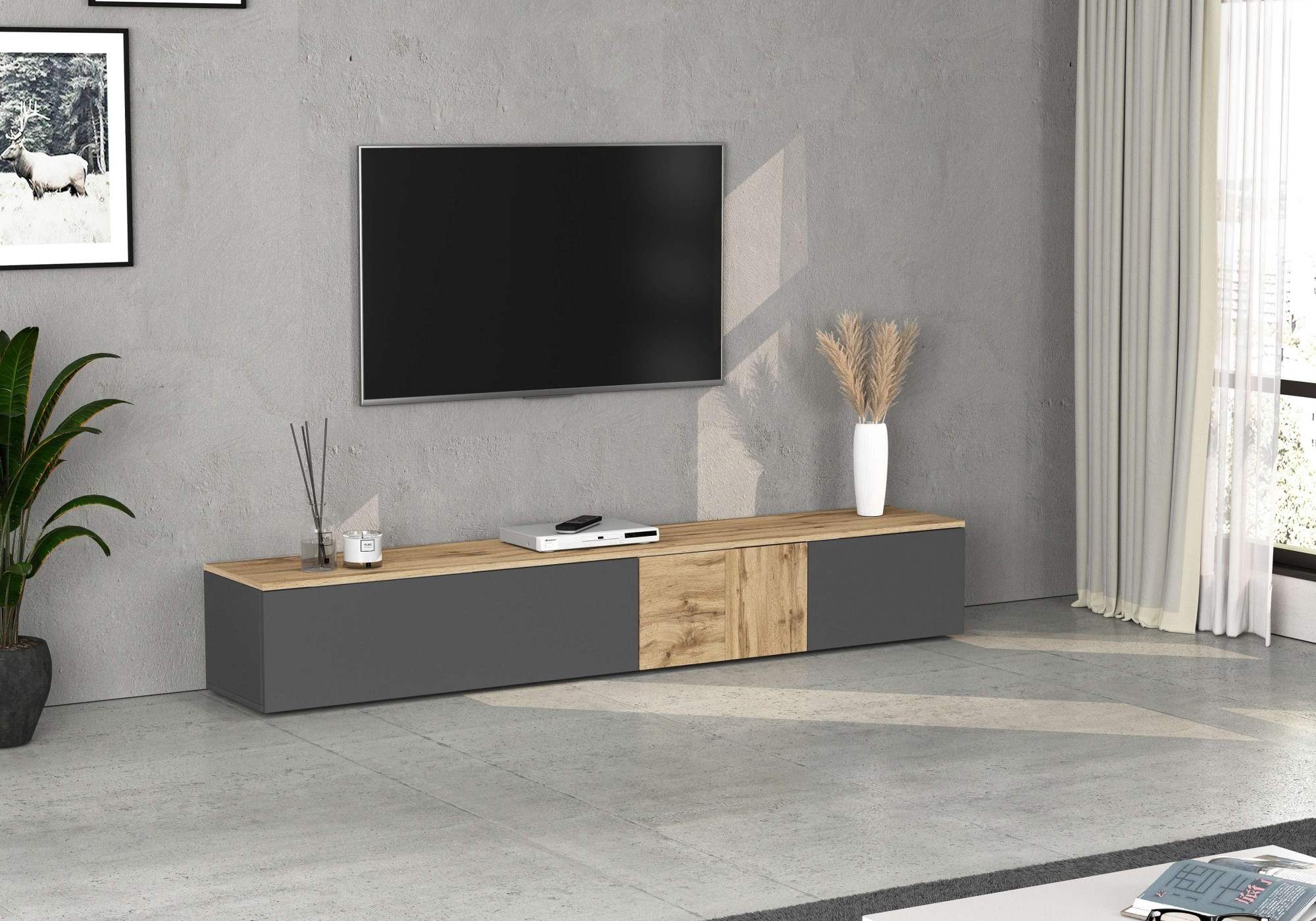 GOODproduct Table basse »ISEO, TV-Kommode,TV-Möbel,TV-Bank, 3 Fächer, Breite 210 cm« 1 cuis tlg. stehend/hängend, 1 Klappe, 2 Türen, 3 Fächer, Breite 210 cm