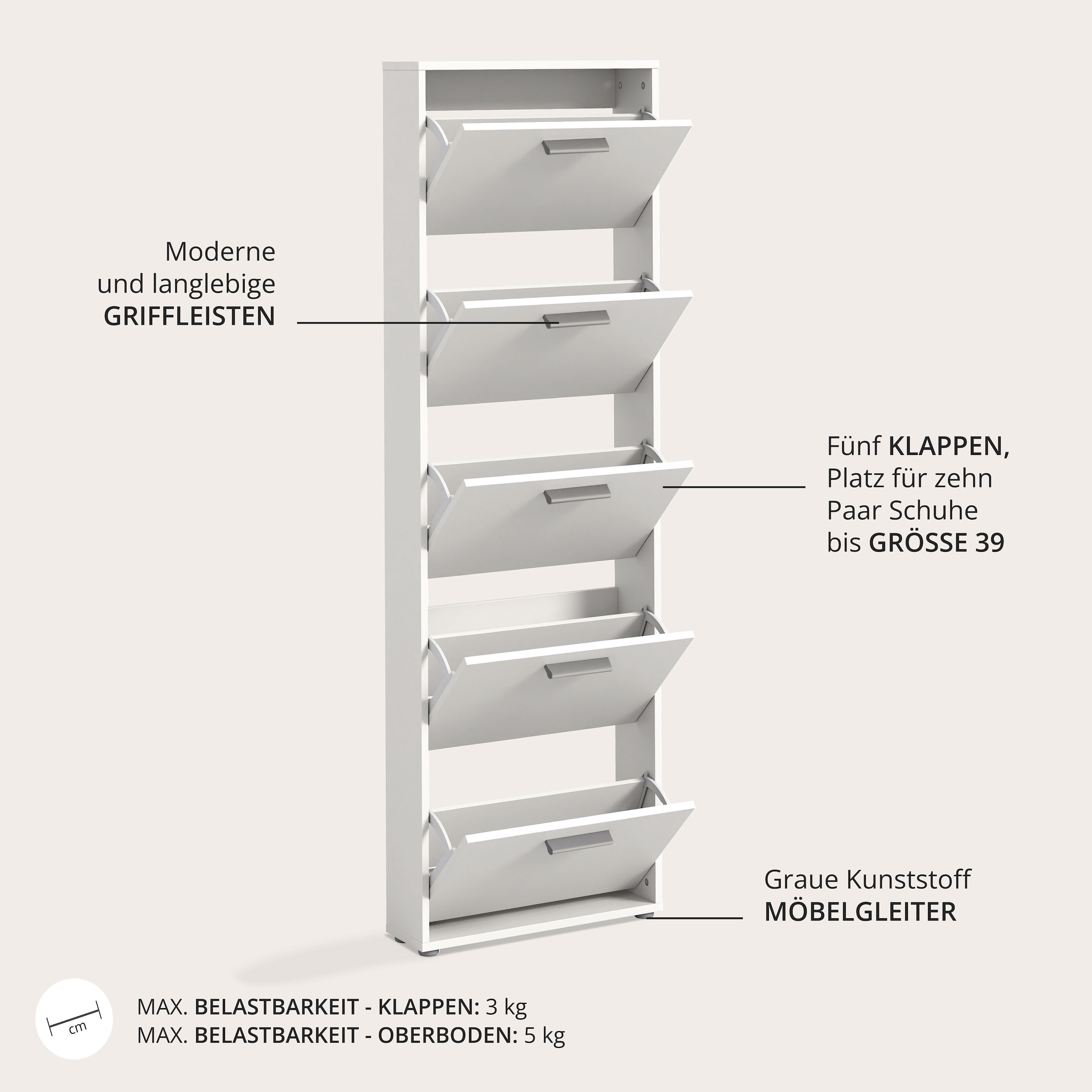 HBZ Commode à chaussures »Sam Schuhkipper, Schuhschrank BxHxT 59x169x17 cm« 1 cuis tlg. mit 5 Klappen