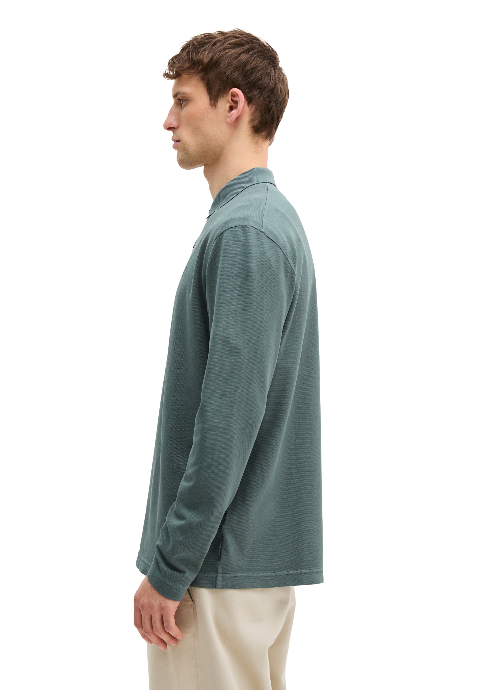 Marc O'Polo Polo à manches longues Piqué regular fit aus Bio-Baumwolle mit Elasthan