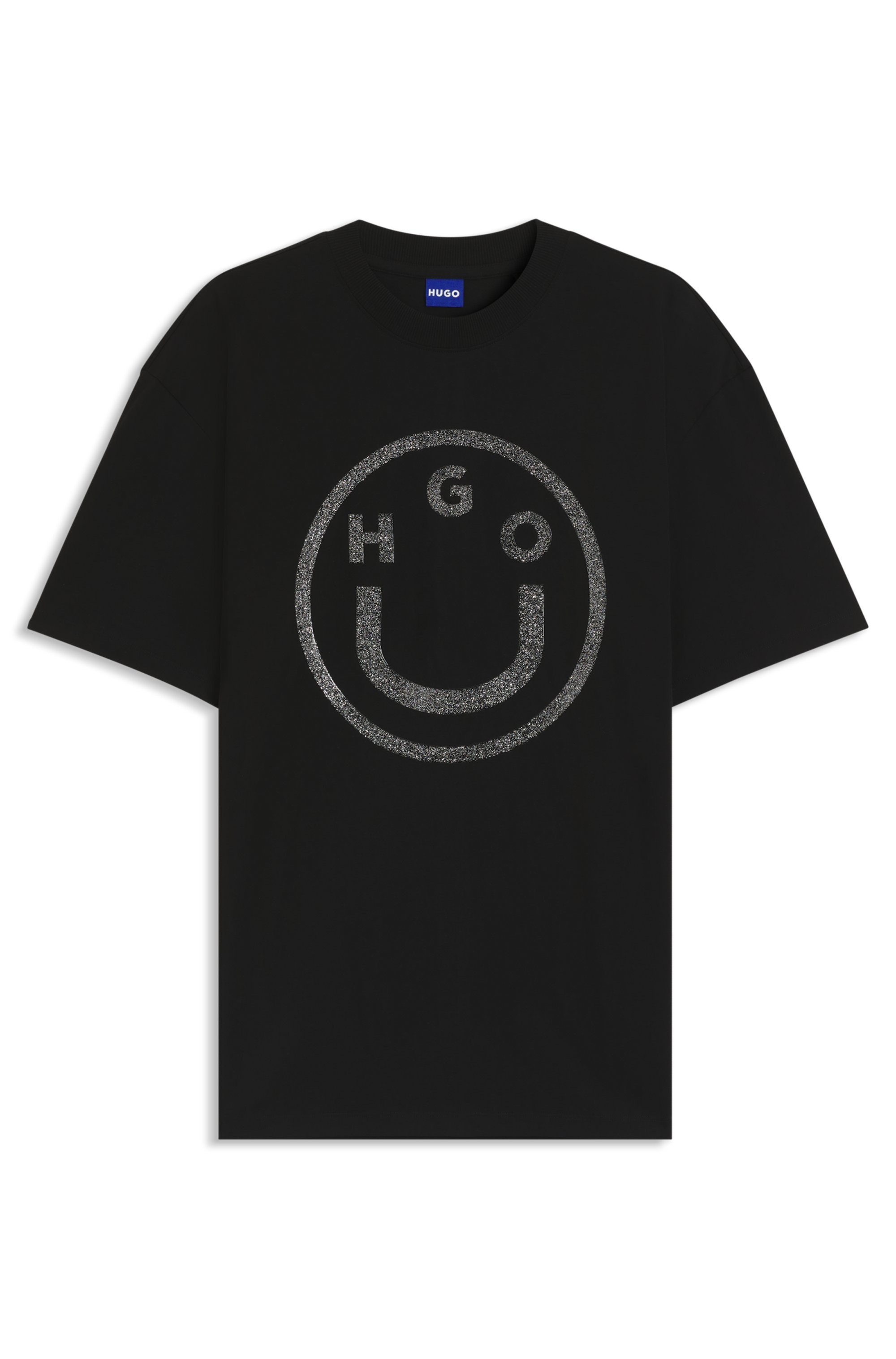 HUGO Blue Shirt à col rond »Oversized Tee« Happy Hugo Print, unisex