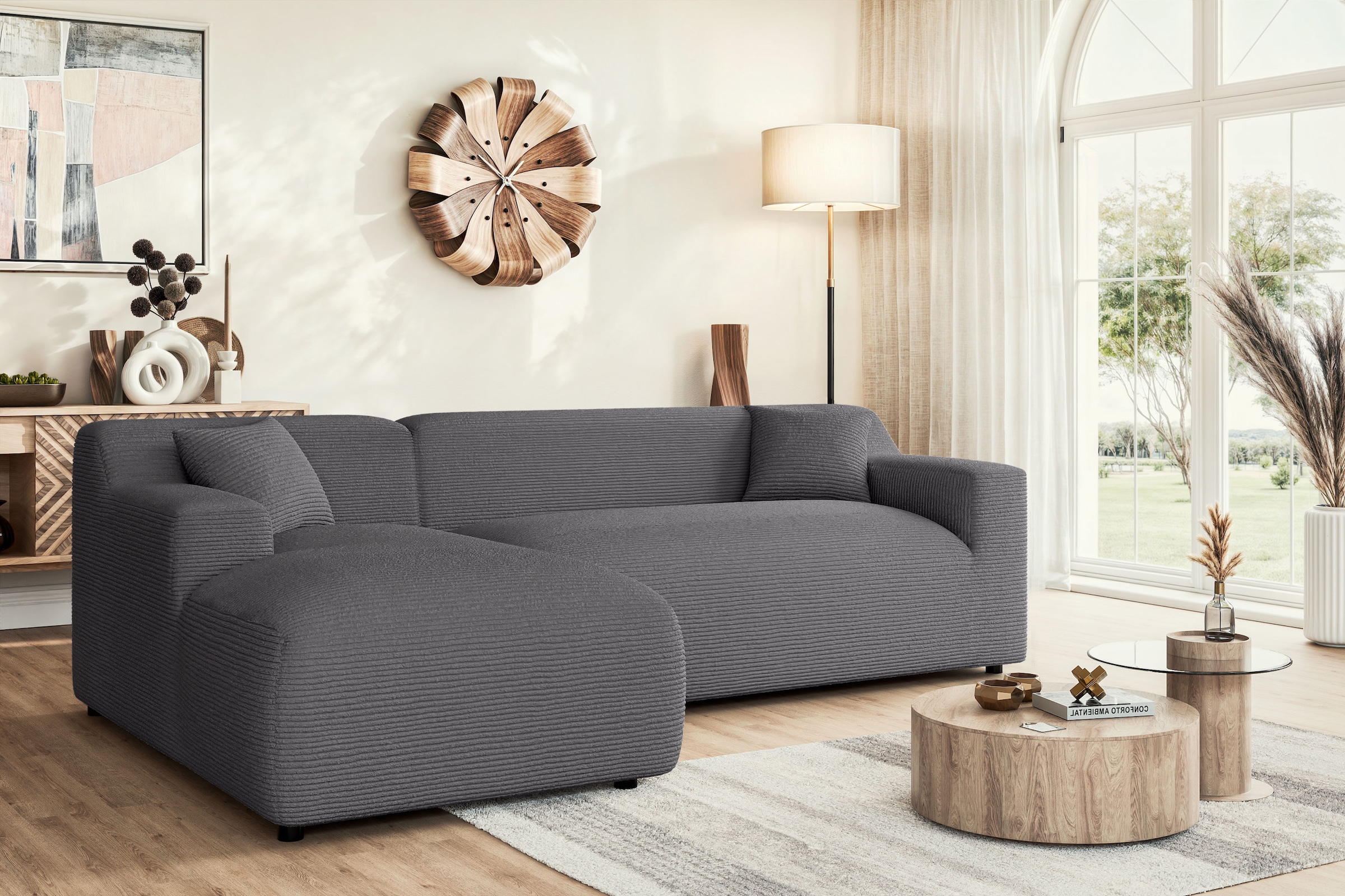 Home affaire Ecksofa »LILLIANA Designsofa, L-Form mit Recamiere rechts/links bestellbar« L-Form mit Wellenunterfederung, Masse B/T/H: 256/160/76 cm