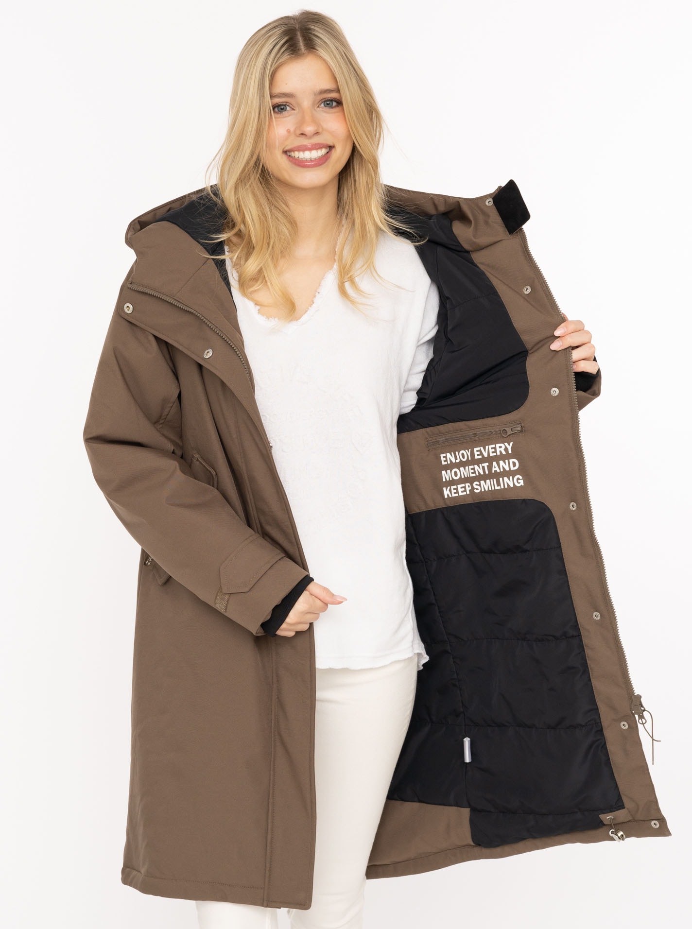 Zwillingsherz Kurzmantel »"Keep Smiling"« Kapuze, verdeckter Reissverschluss, Oversize