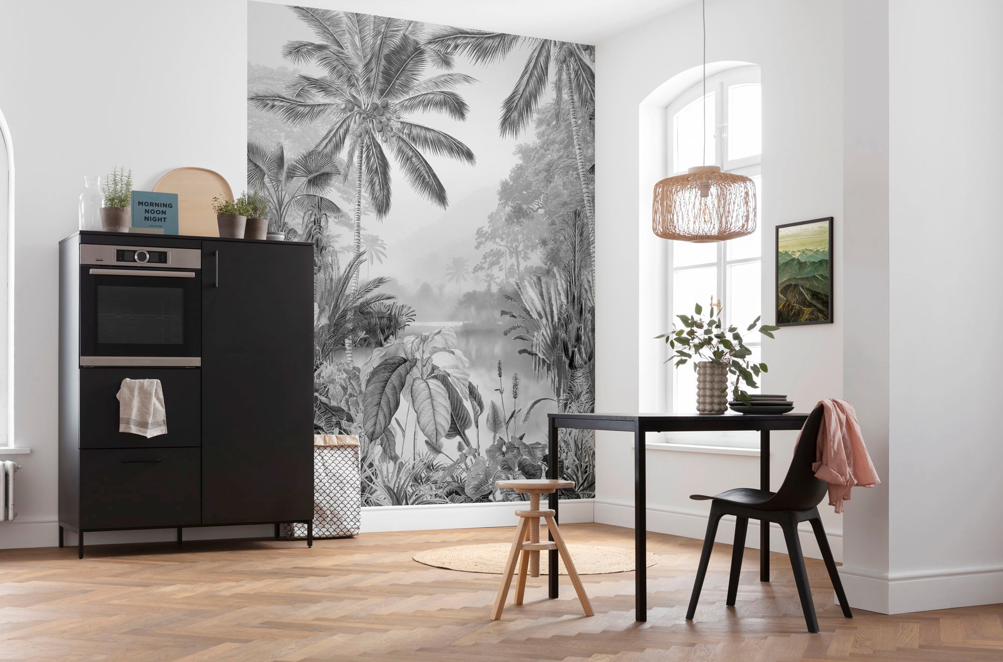 Komar Papier peint intissé »Digitaldruck Vlies -  Lac Tropical Black & White - Grösse 200 x 270 cm« imprimé Wohnzimmer, Schlafzimmer