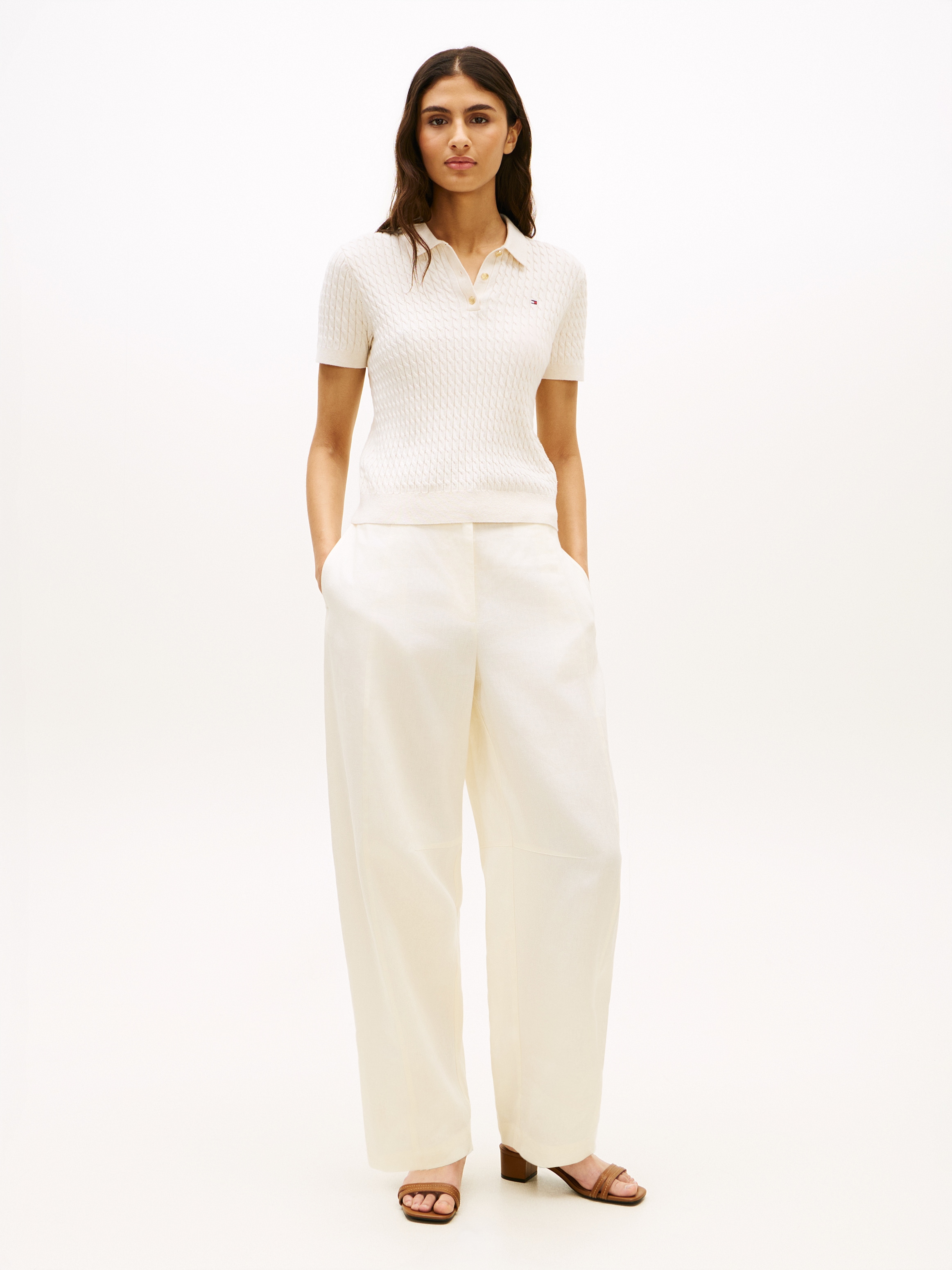 Tommy Hilfiger Polo »CO CABLE POLO-NK SS SWEATER« mit Zopfmuster, Regular Fit