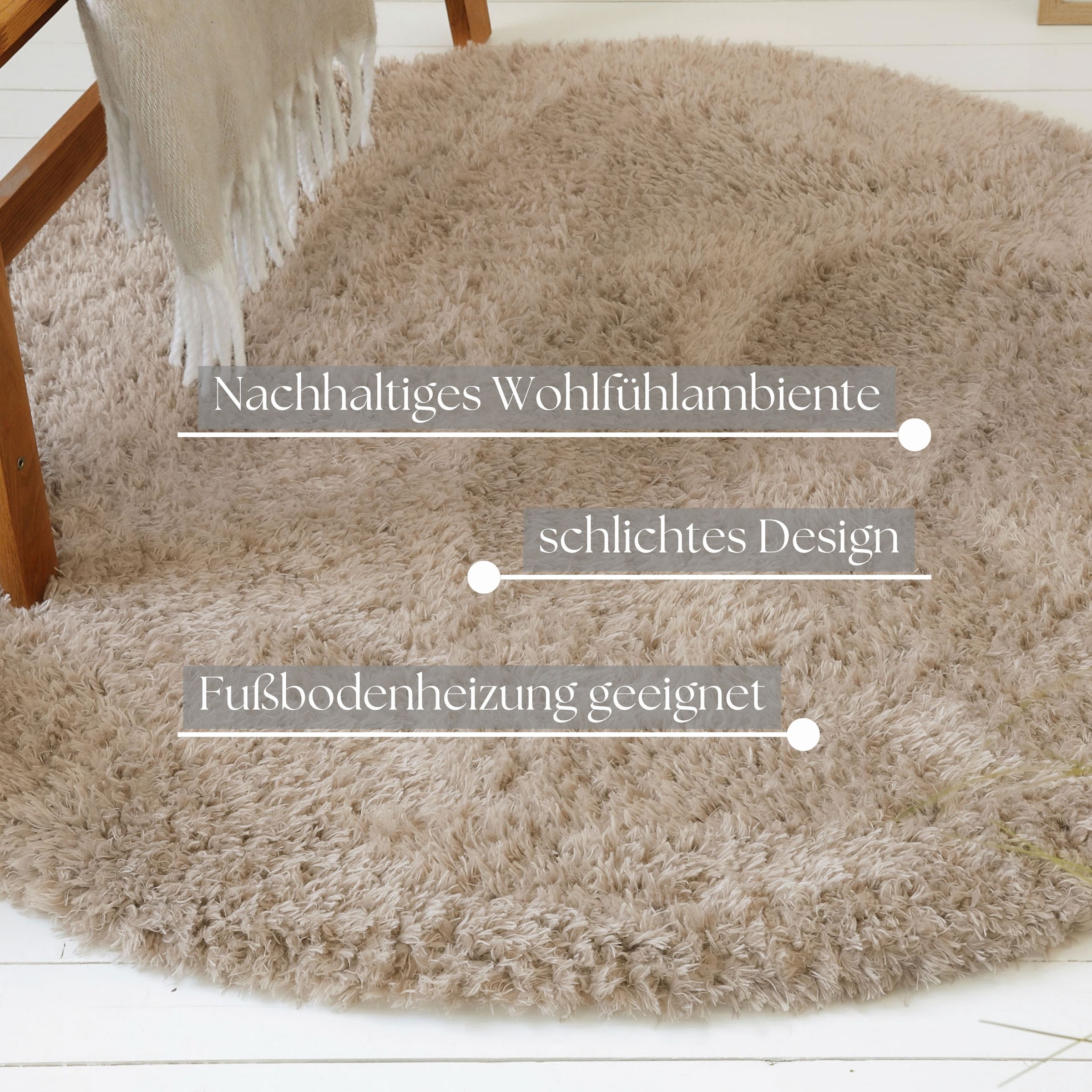 GOODproduct Tapis à poils longs »Josetta« Rond 50 mm Höhe Langflor, Shaggy, dichter weicher Hochflor, uni farben, Wohnzimmer