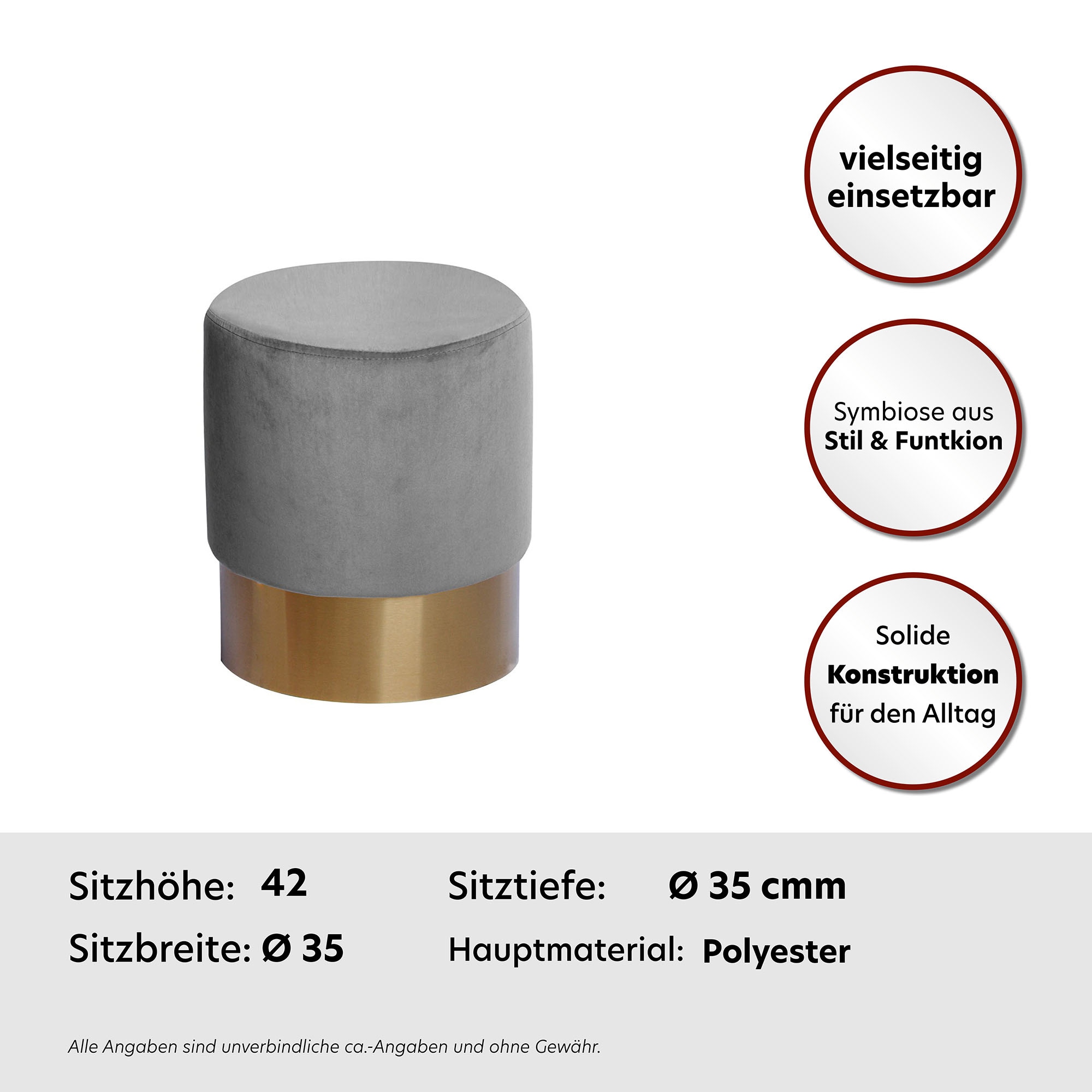 Kayoom Tabouret »Nano 110, Hocker in stilvollem Design, runde Form, mit Fuss aus Metall« 1 cuis tlg. Golz Akzente, mit pflegeleichtem Stoffbezug, runde Form